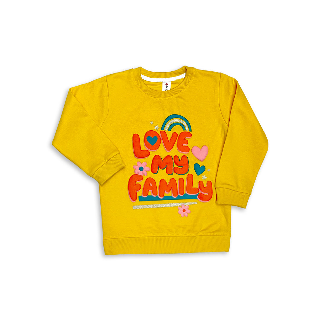 Bright Yellow  Branded Fleece Sweatshirt and Jogger Set with 'Love My Family' Graphic