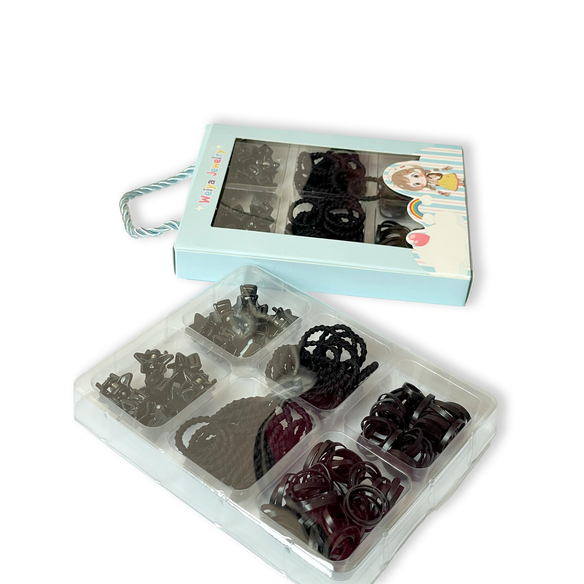 Monochromatic Hair Accessory Kit for Children in Light Blue Box
