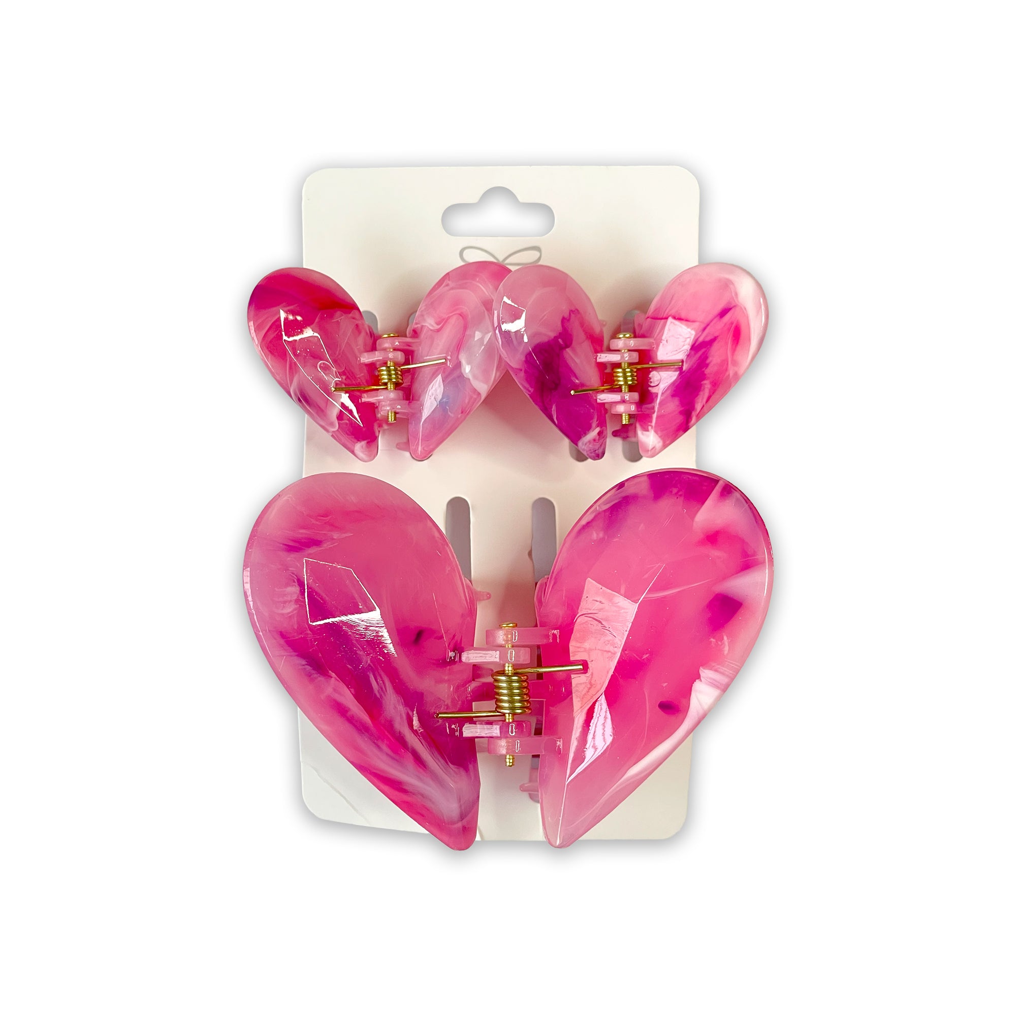 Set of Three Pink Marbled Heart-Shaped Hair Claws