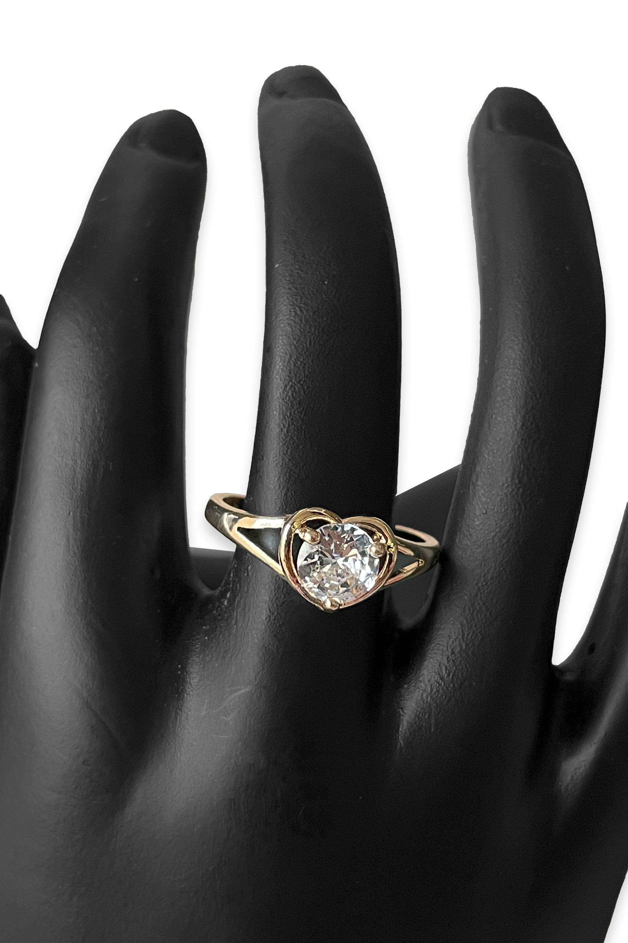 Gold-Tone Heart-Shaped Cubic Zirconia Solitaire Ring