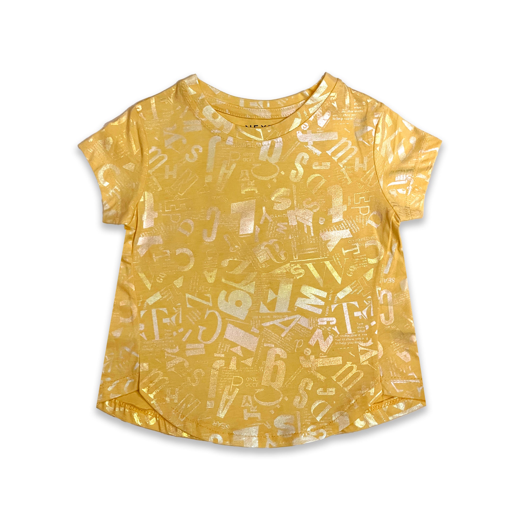 Girls' Iridescent Yellow & Gold Alphabet Print T-Shirt