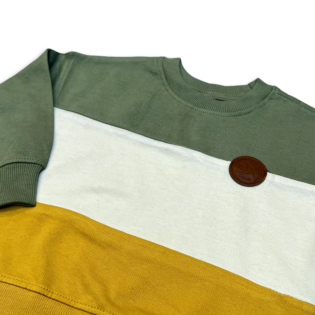 Kids' Colorblock Fleece  Branded Crewneck Sweatshirt with Faux Leather Patch