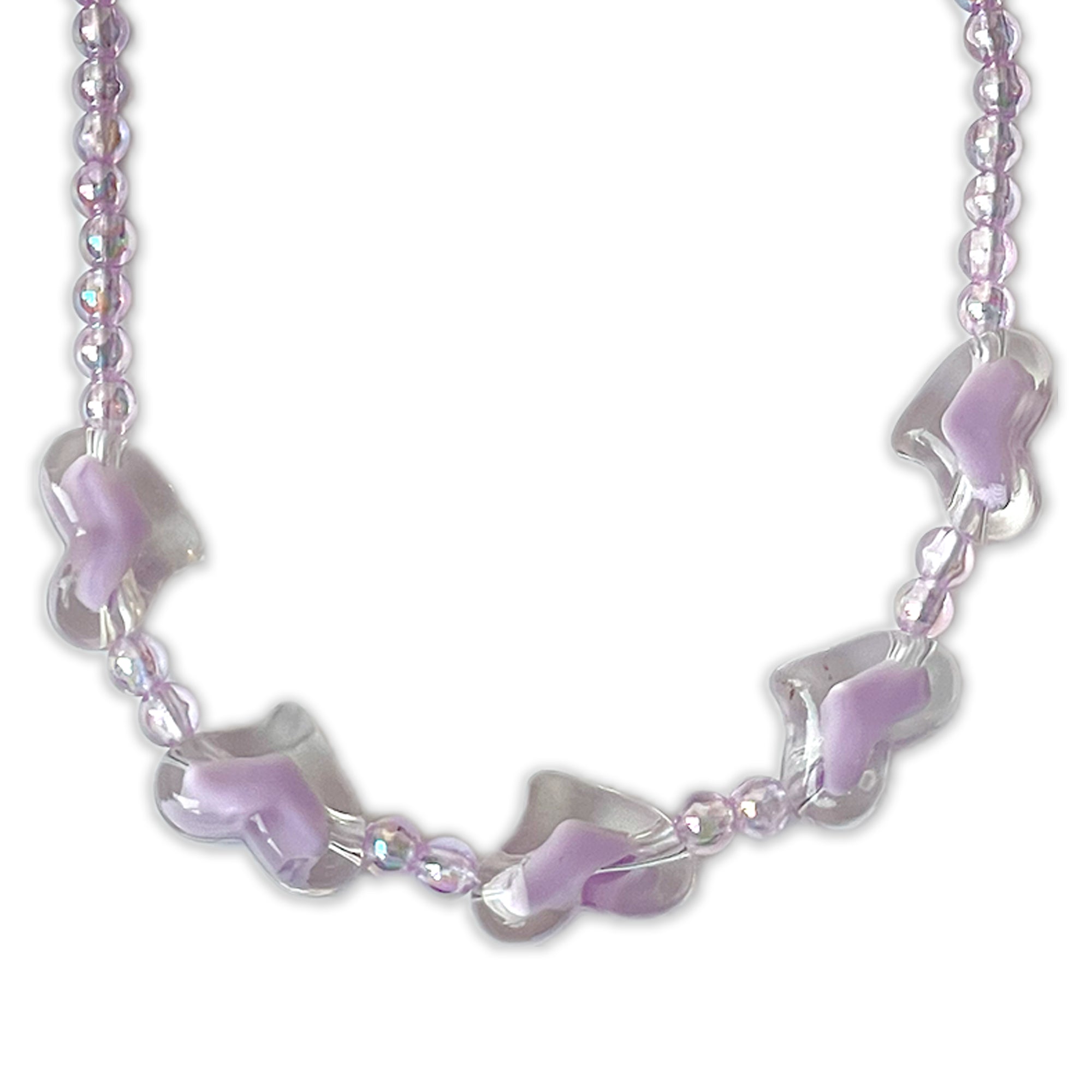 Children's Lilac Beaded Necklace and Bracelet Set with Butterfly Charms