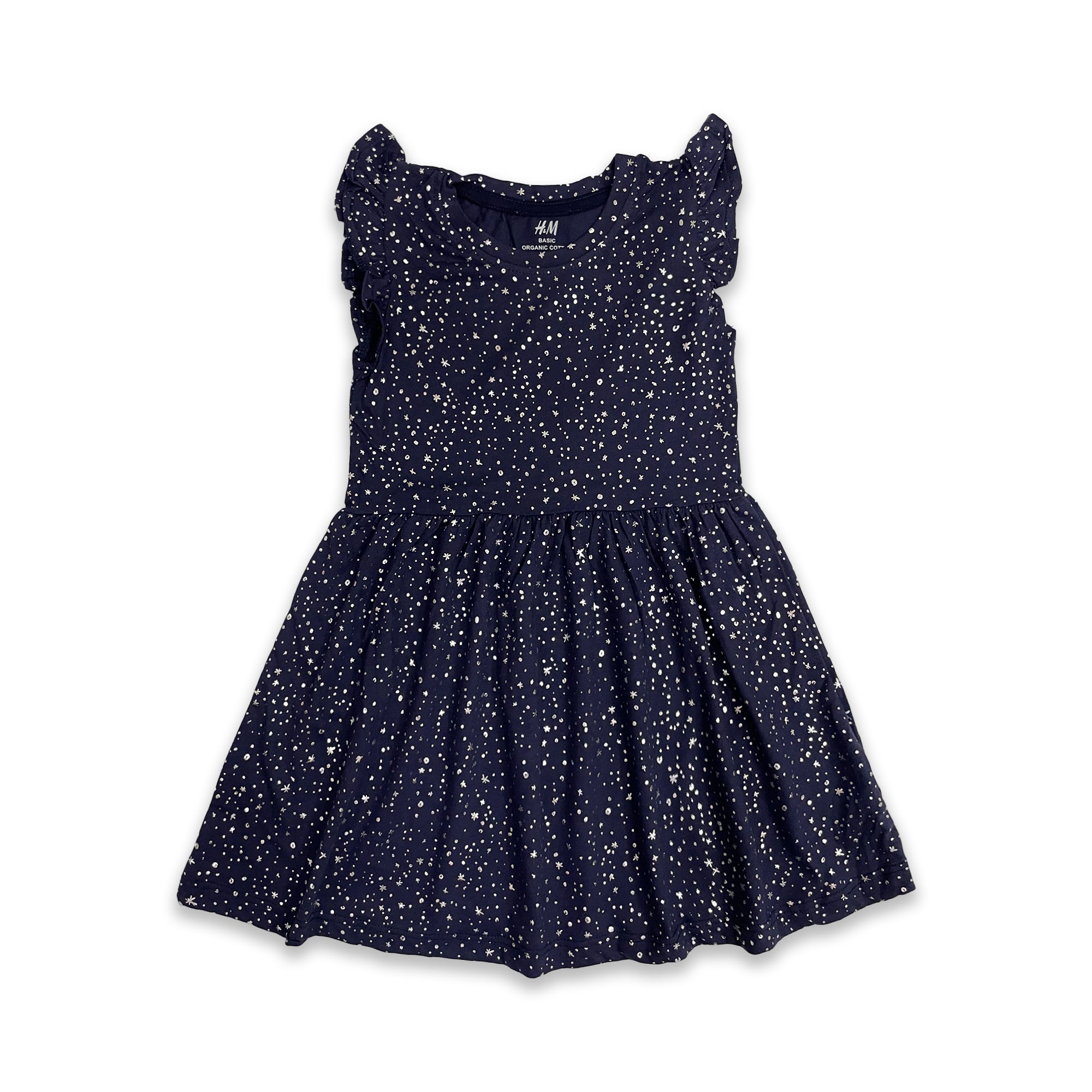 Girls' Navy Blue Star Print Ruffled Frock