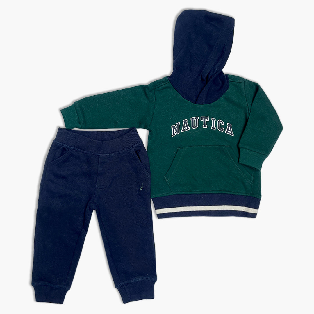 Nautica Toddler Boys' Color-Block Forest Green & Navy Hoodie Tracksuit Set