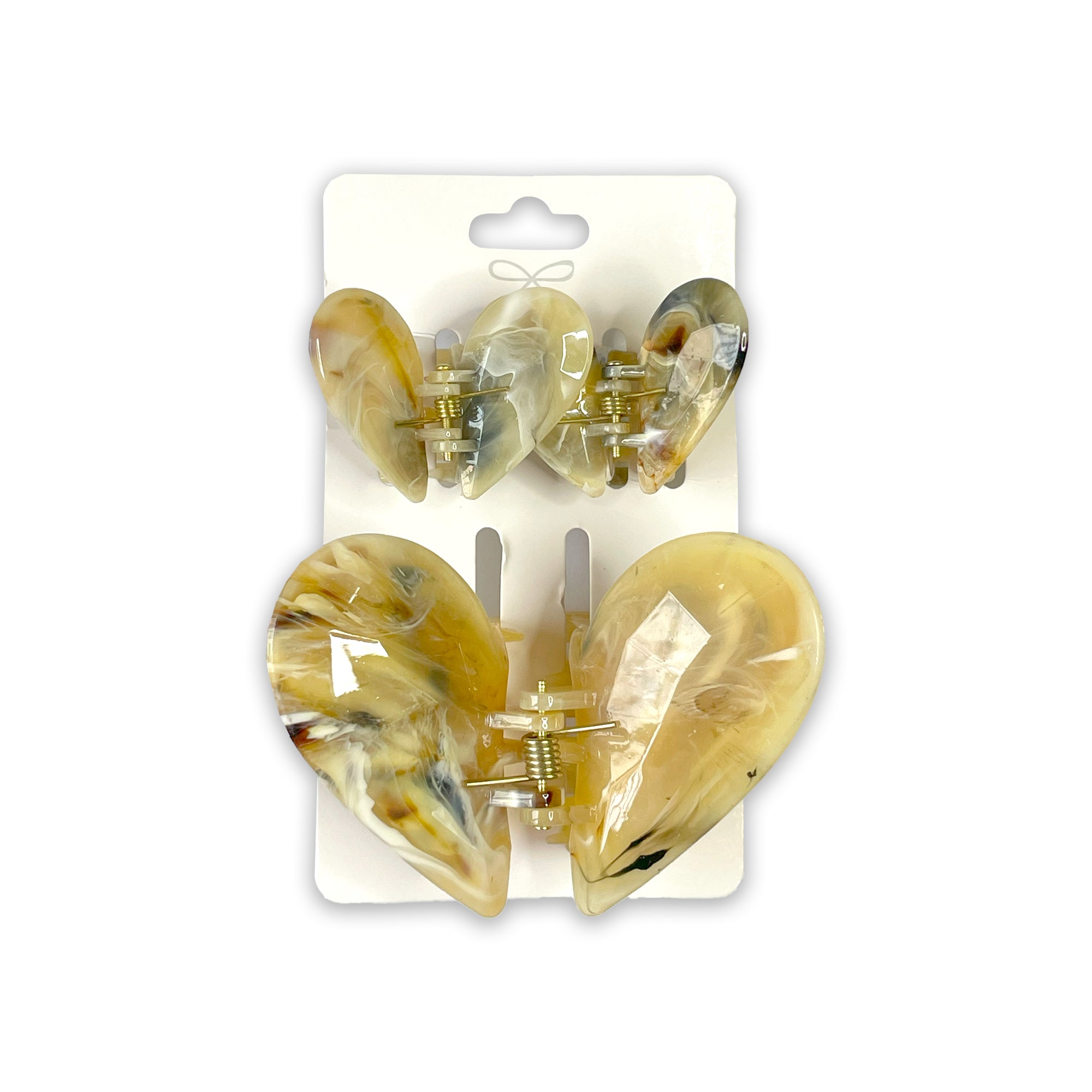 Set of Three Yellow Marbled Heart-Shaped Hair Claws