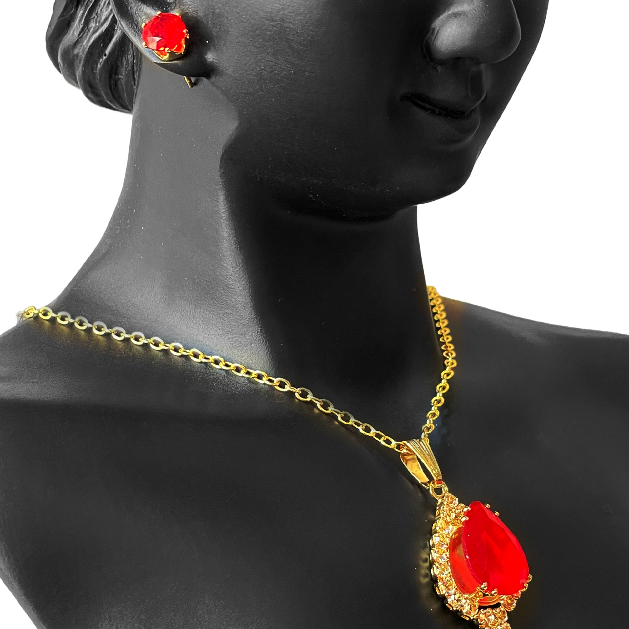Earring and Necklace Fiery Ruby Crystal Cascade Jewelry Set