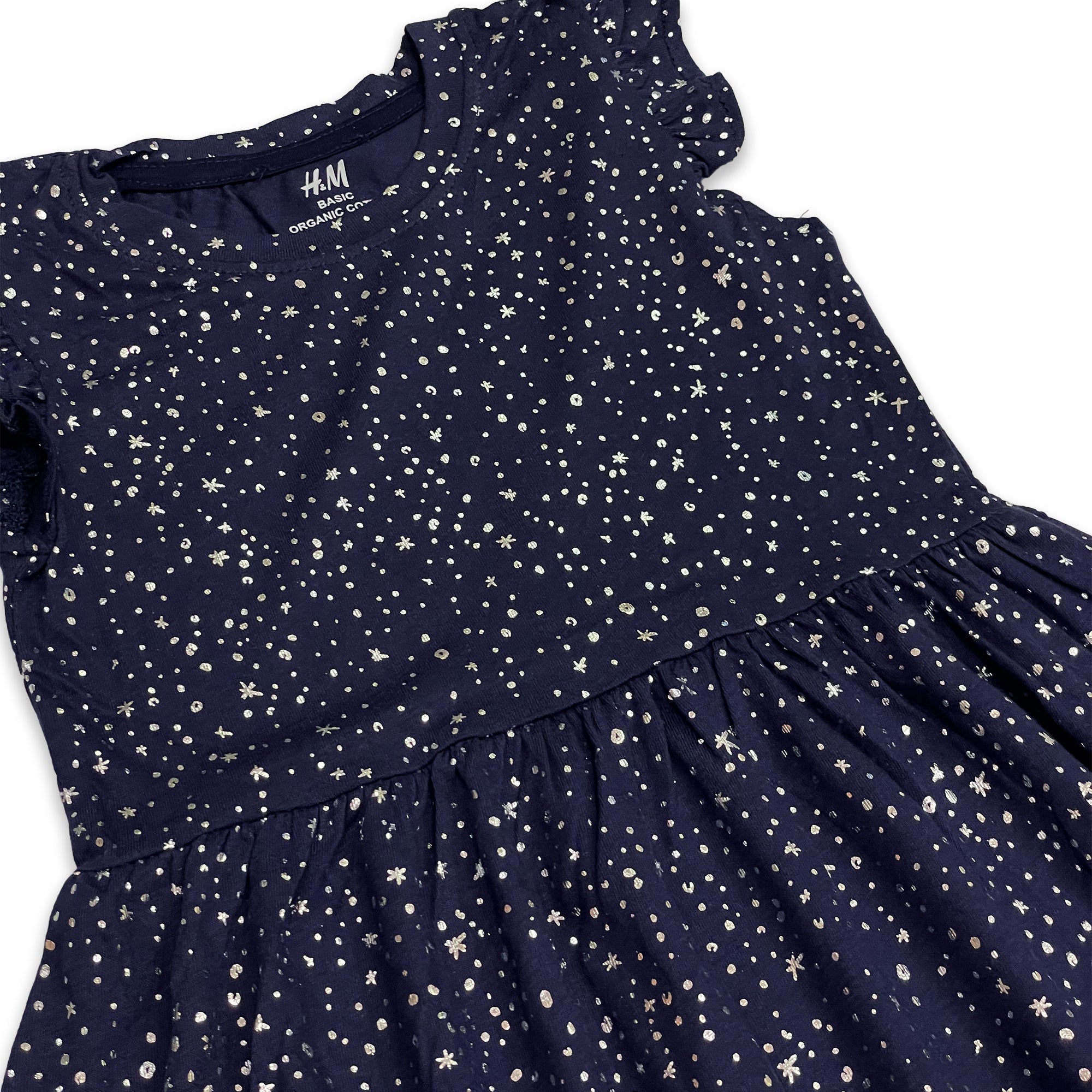 Girls' Navy Blue Star Print Ruffled Frock