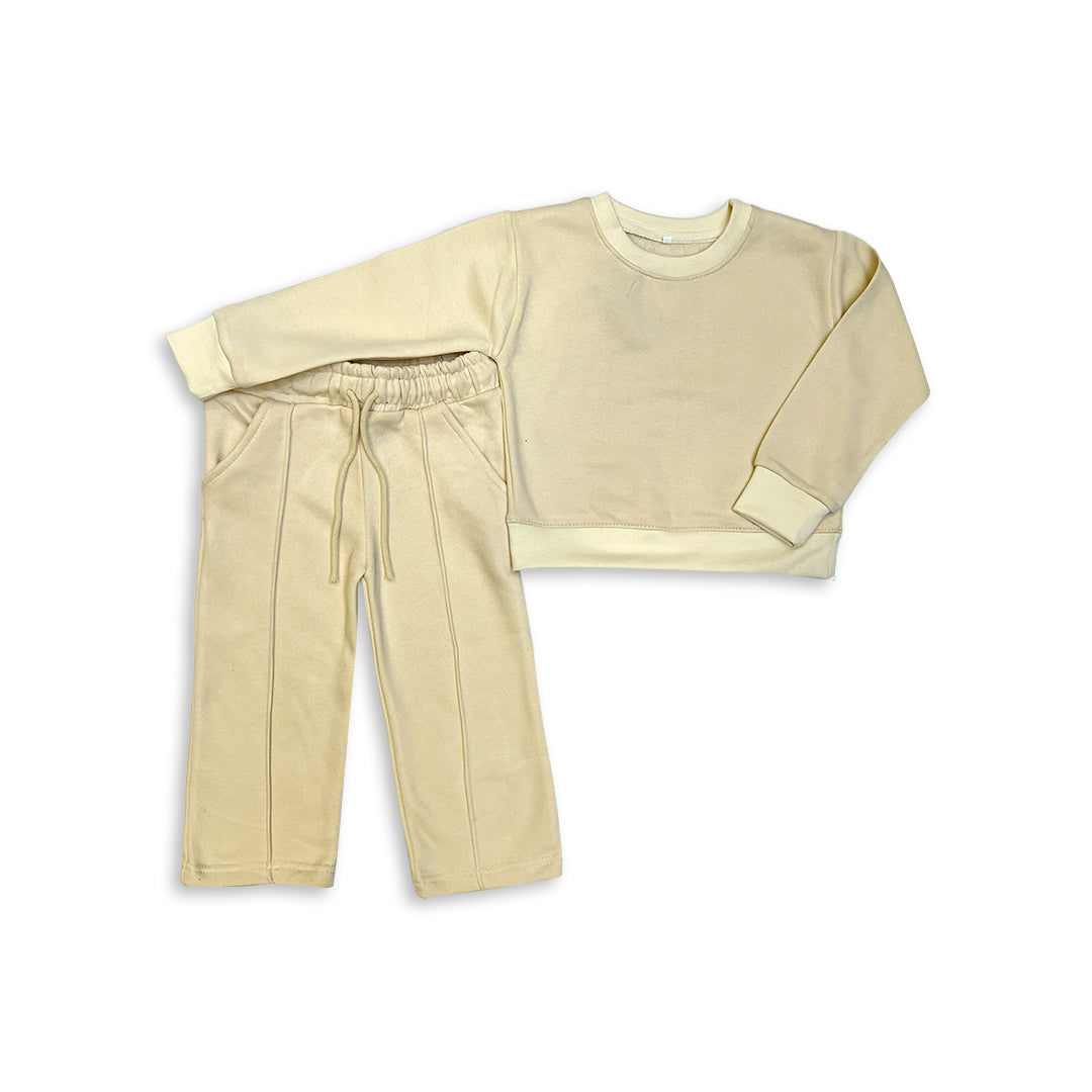 Kids' Cream Fleece Crewneck Sweatshirt and flare trouser set
