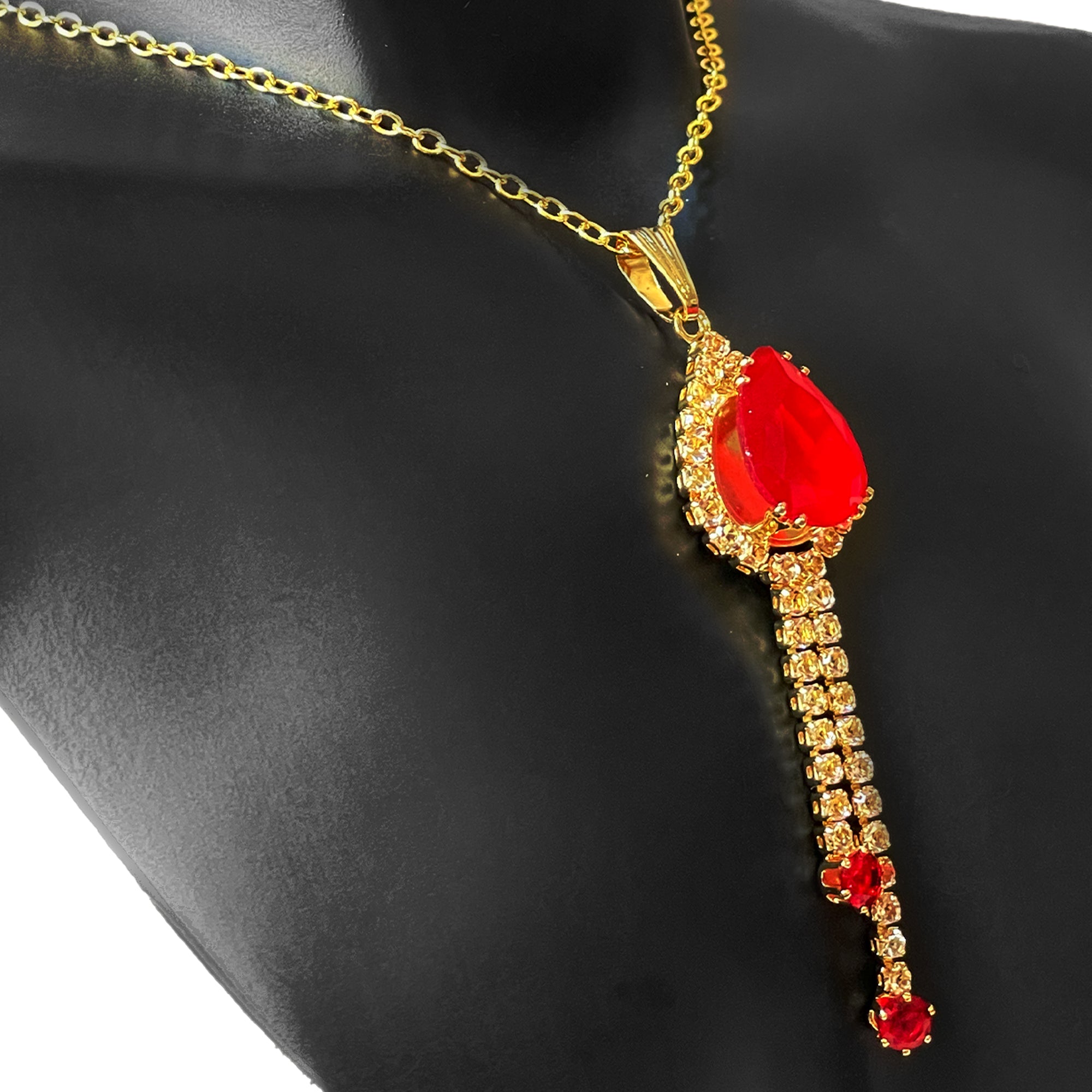 Earring and Necklace Fiery Ruby Crystal Cascade Jewelry Set