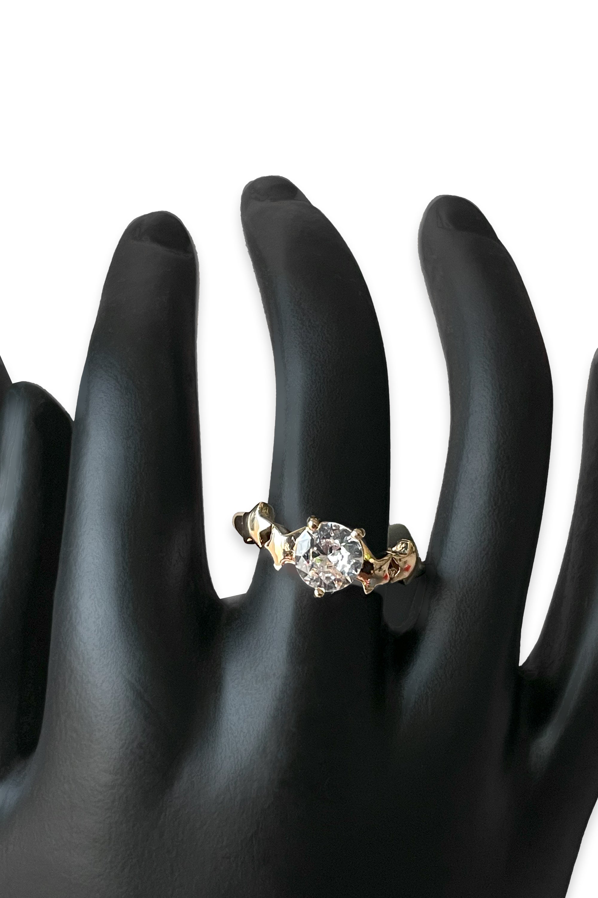 Gold-Tone Textured Band Cubic Zirconia Marquise Ring