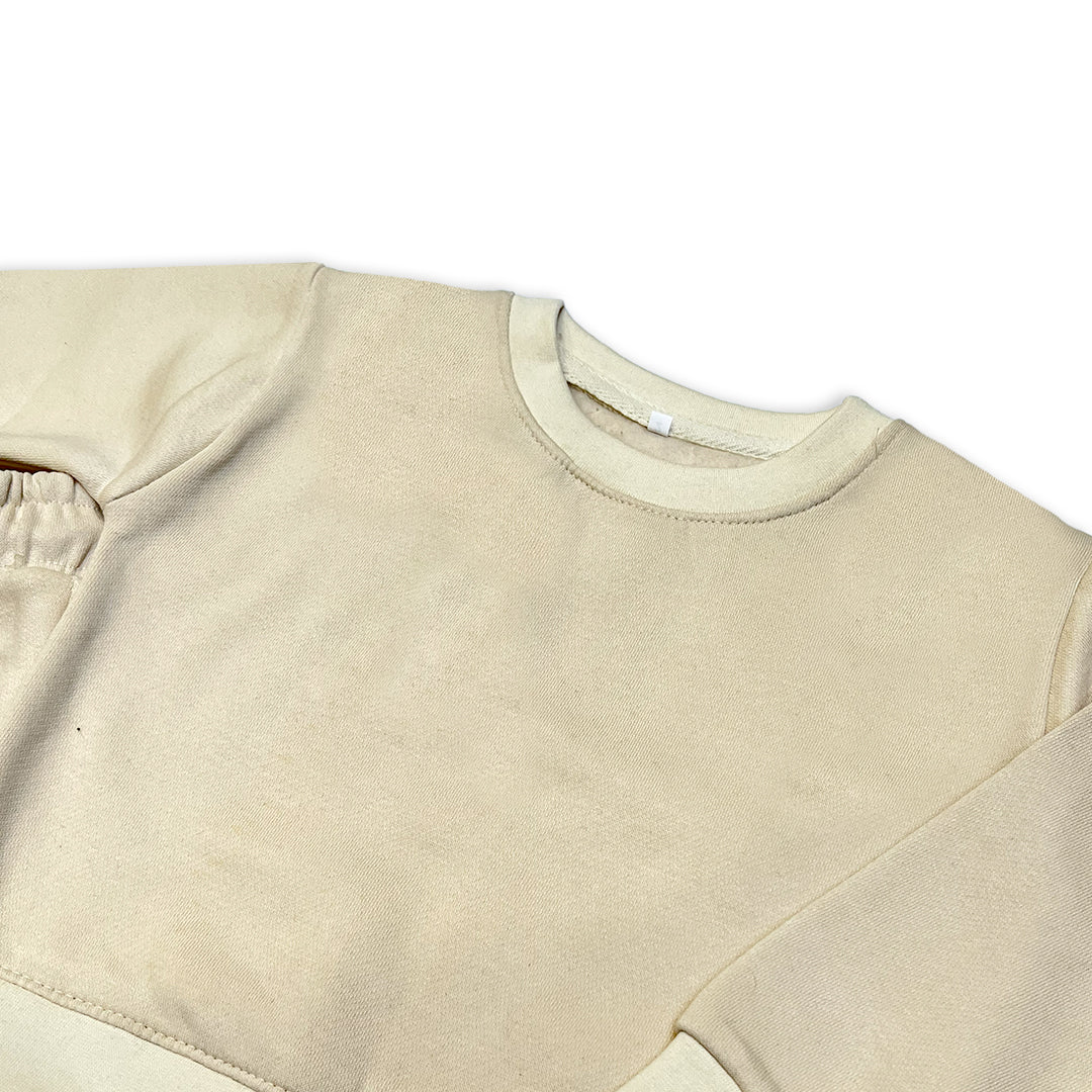 Kids' Cream Fleece Crewneck Sweatshirt and flare trouser set