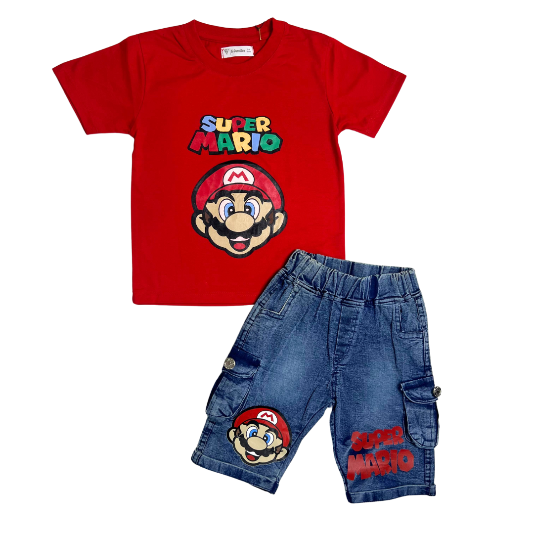 Boys Half Sleeves 2 Piece Suit (Super Mario Red)