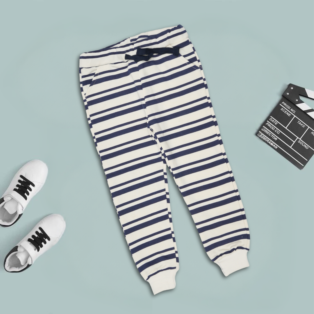 Classic Comfort White Trousers With Blue Stripe