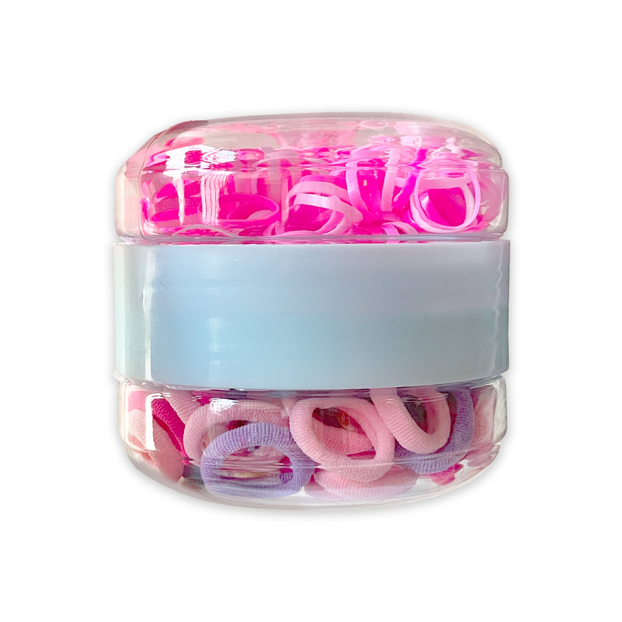 Pink Rubber Bands Multi Colorful Hair Ties and in Stackable Plastic Container