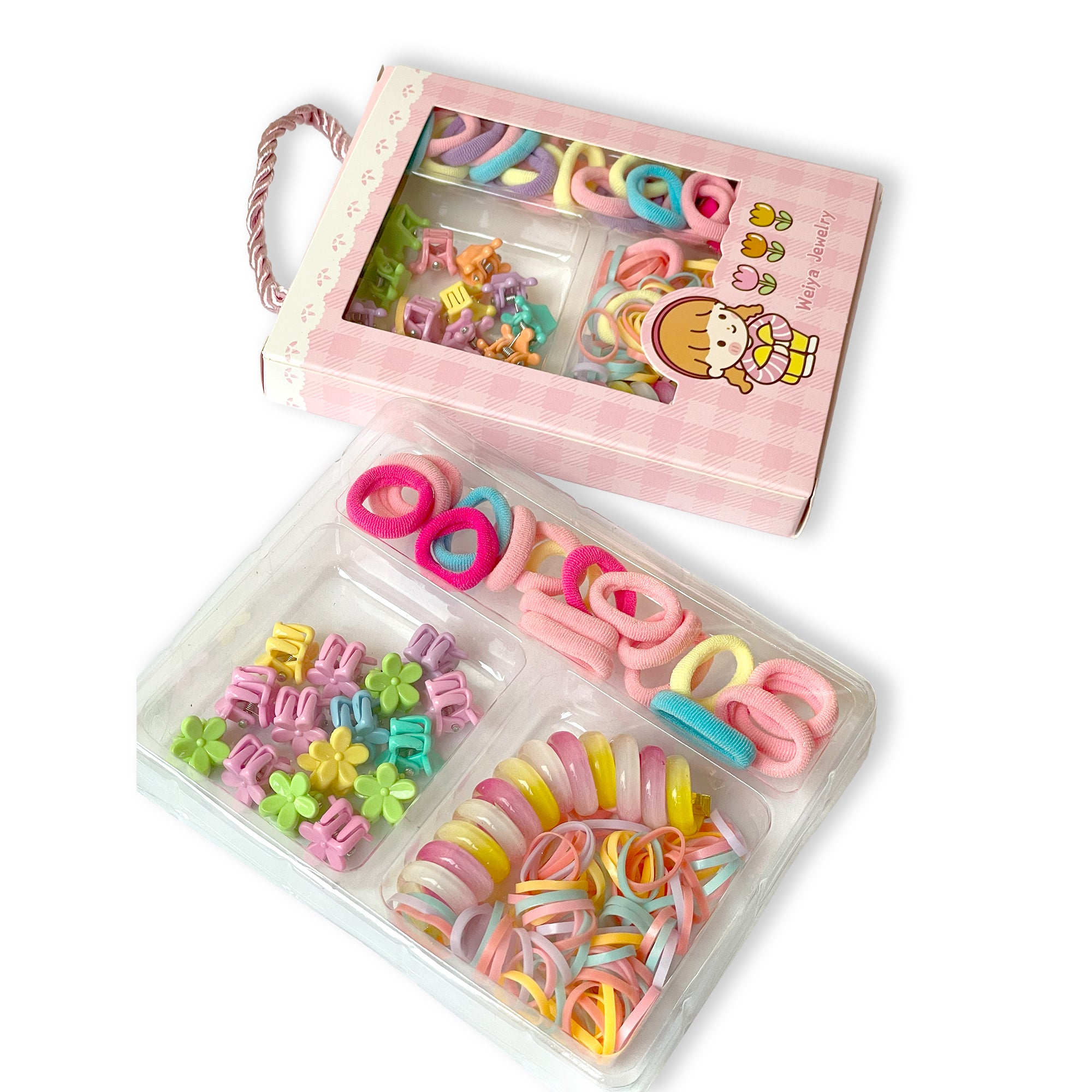 Vibrant Hair Accessory Set for Kids in Pink Checkered Box