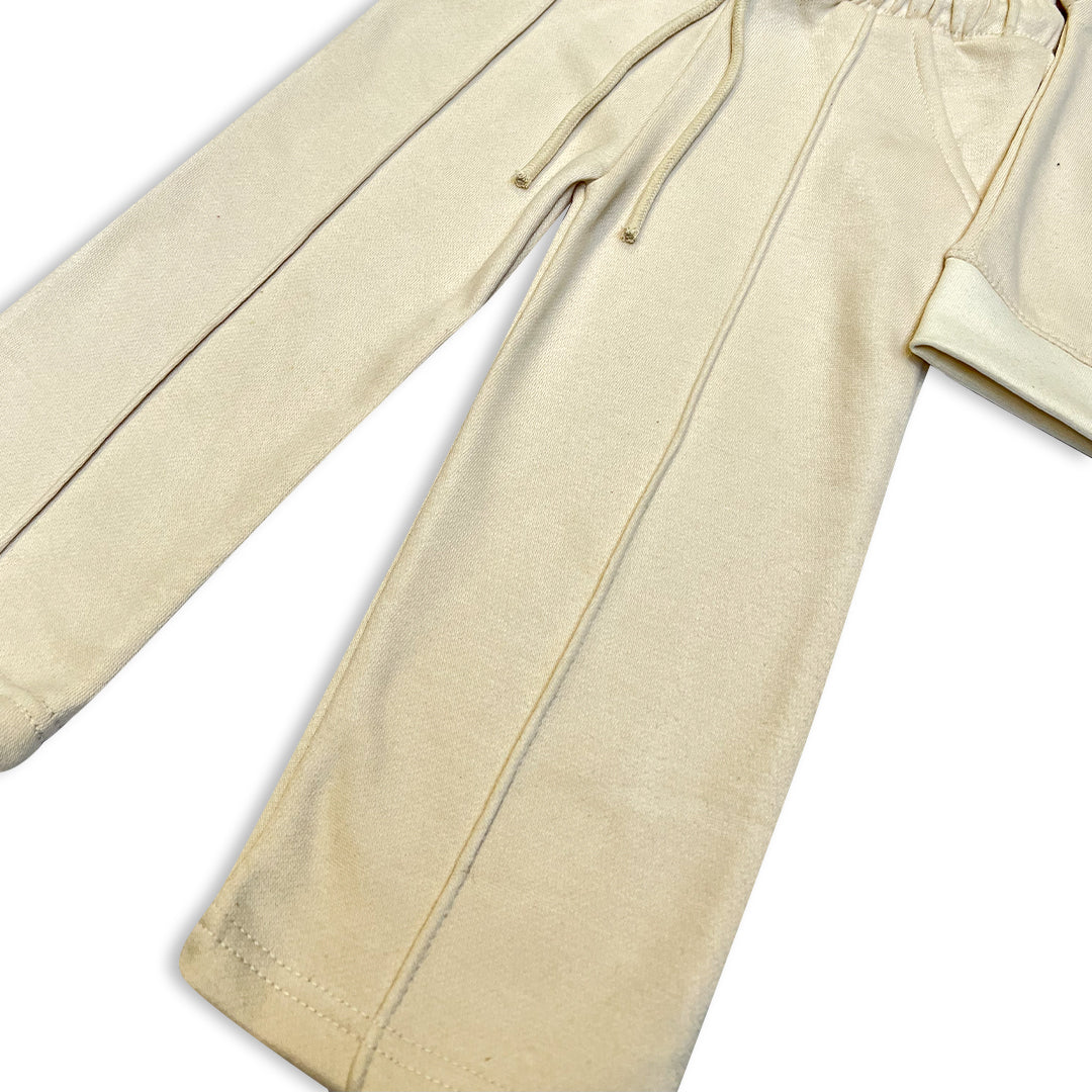 Kids' Cream Fleece Crewneck Sweatshirt and flare trouser set