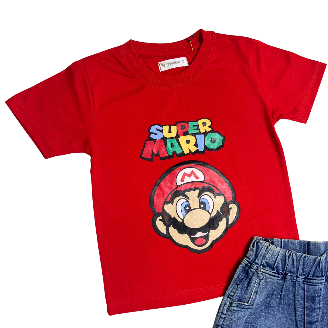 Boys Half Sleeves 2 Piece Suit (Super Mario Red)