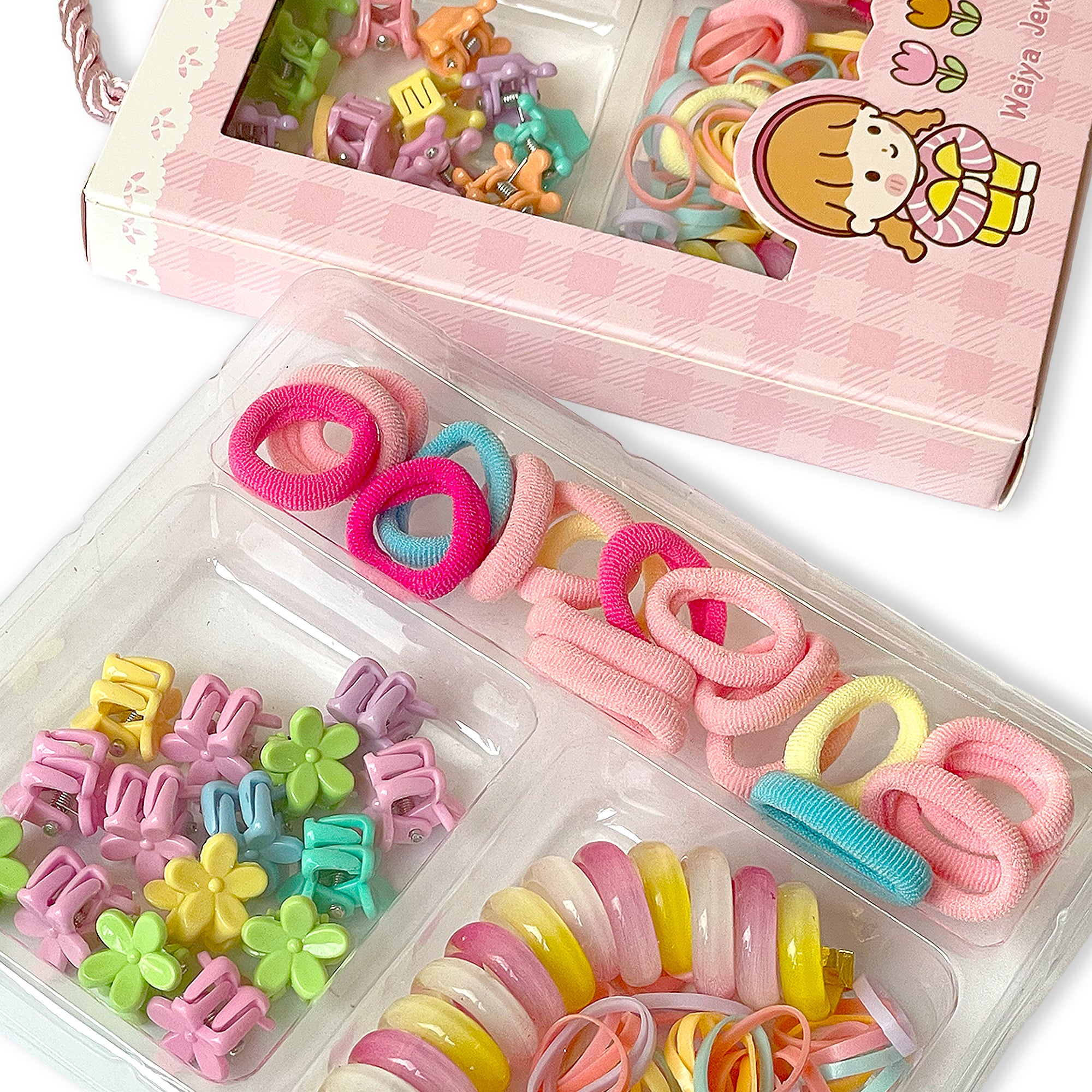 Vibrant Hair Accessory Set for Kids in Pink Checkered Box