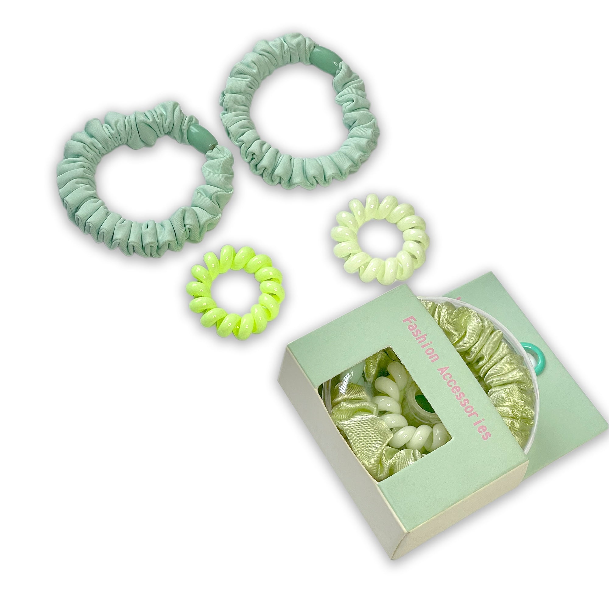 Mint & Light Green Hair Tie Set (4 Pieces)
