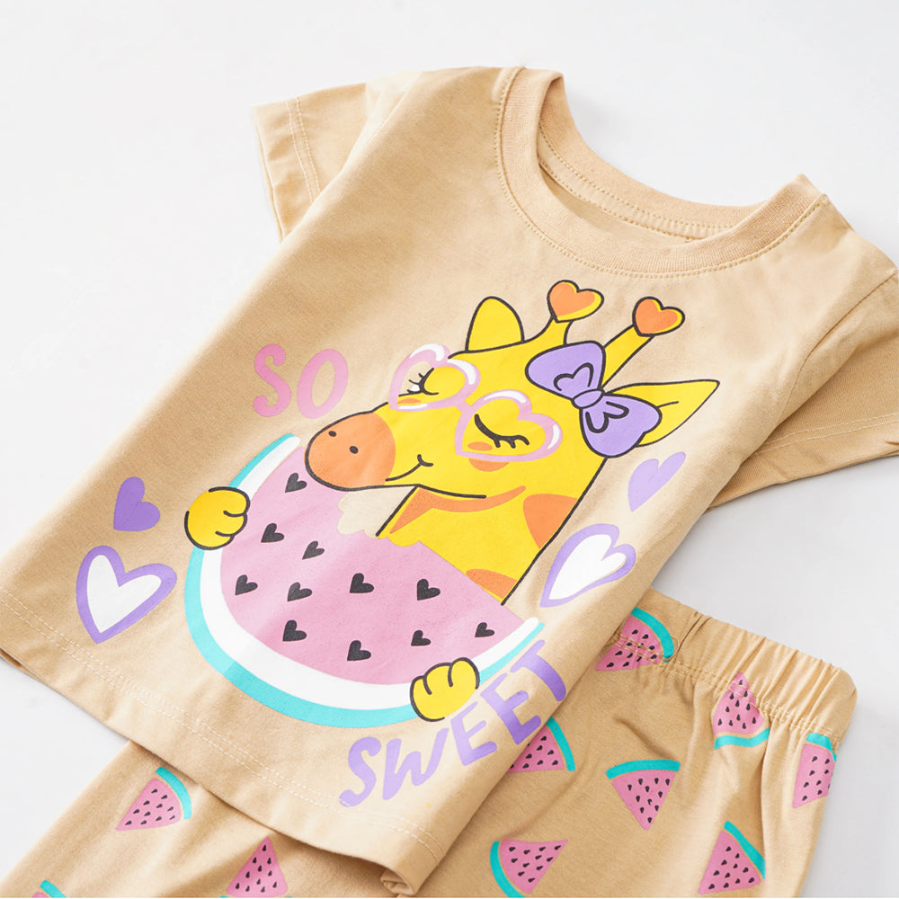 Giraffe Sweet Dreams: Beige Pajama Set with Whimsical Design