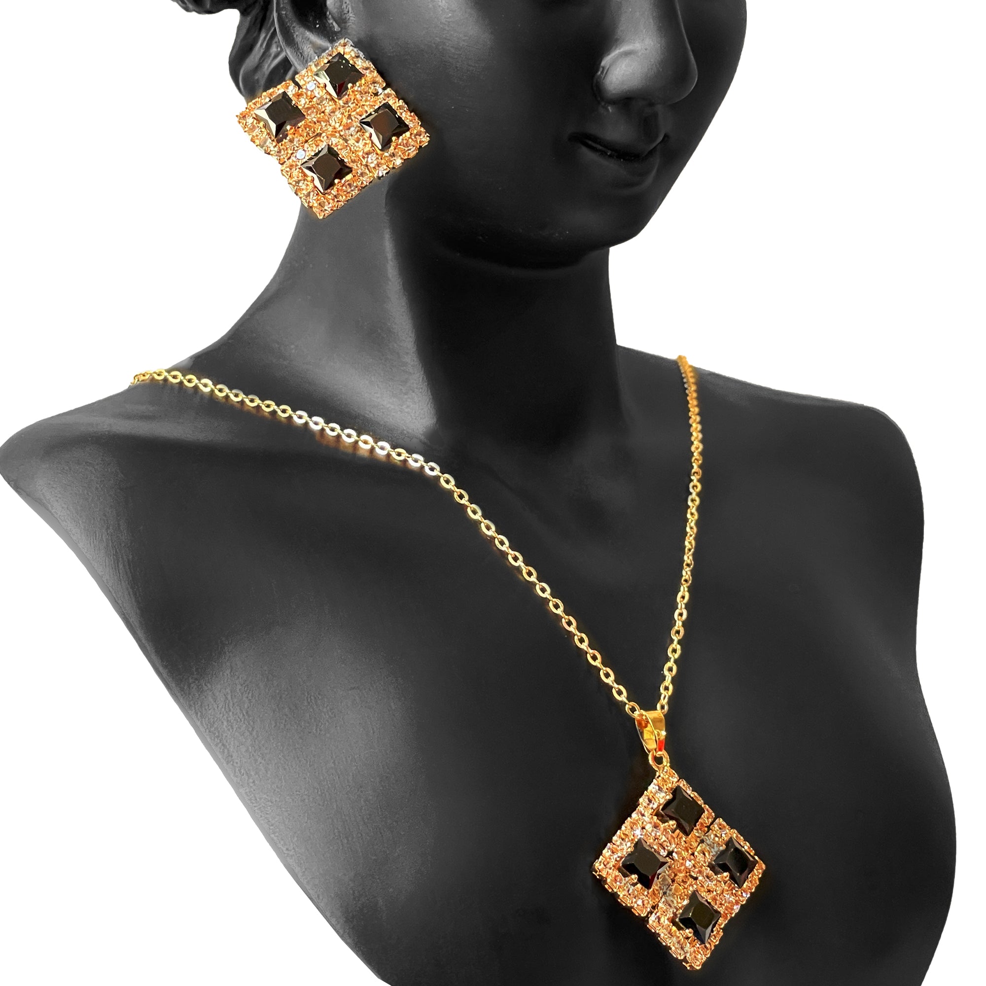Earring and Necklace Onyx Sparkle Geometric Jewelry Set