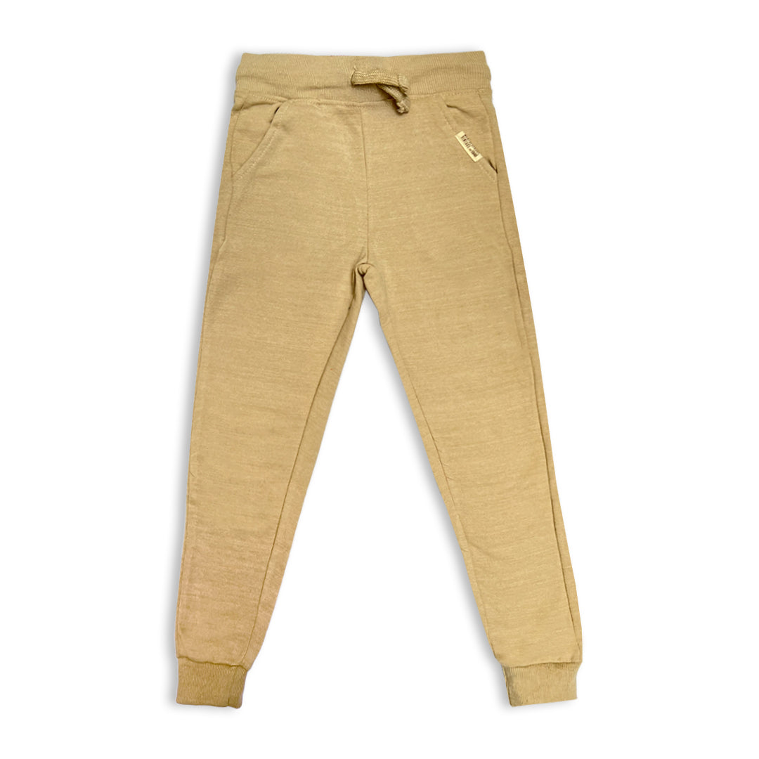 Kids' Heather Branded Tan Knit Jogger Pants with Drawstring Waist
