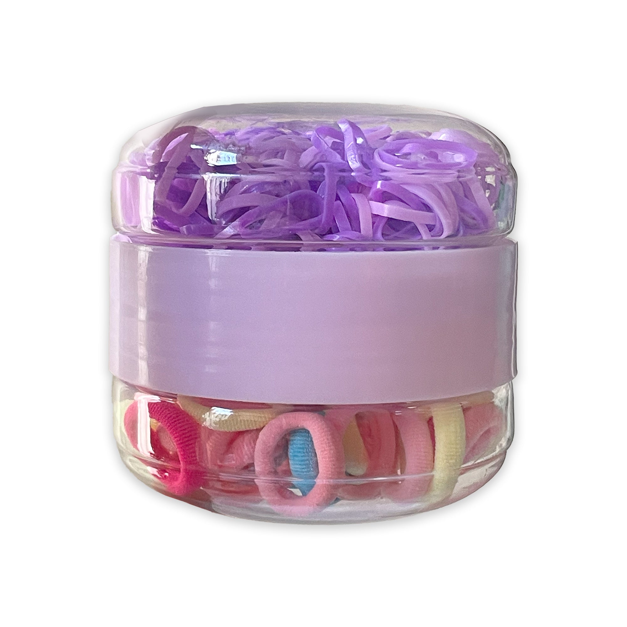 Purple Rubber Bands Multi Colorful Hair Ties and in Stackable Plastic Container