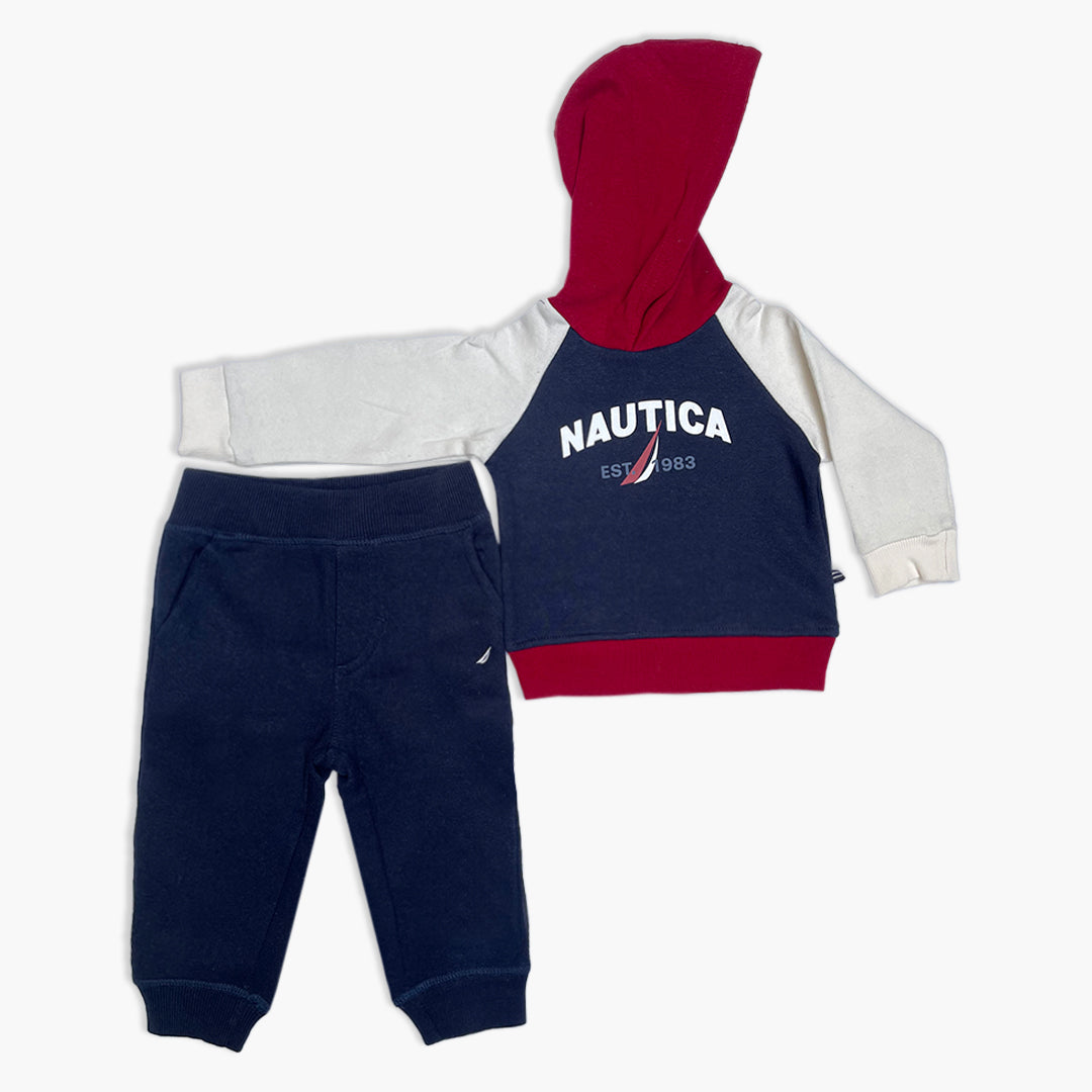 Nautica Infant Raglan Color-Block Hoodie & Navy Jogger Tracksuit Set | Nautical Sail Graphic