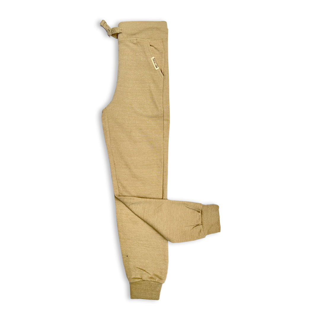Kids' Heather Branded Tan Knit Jogger Pants with Drawstring Waist