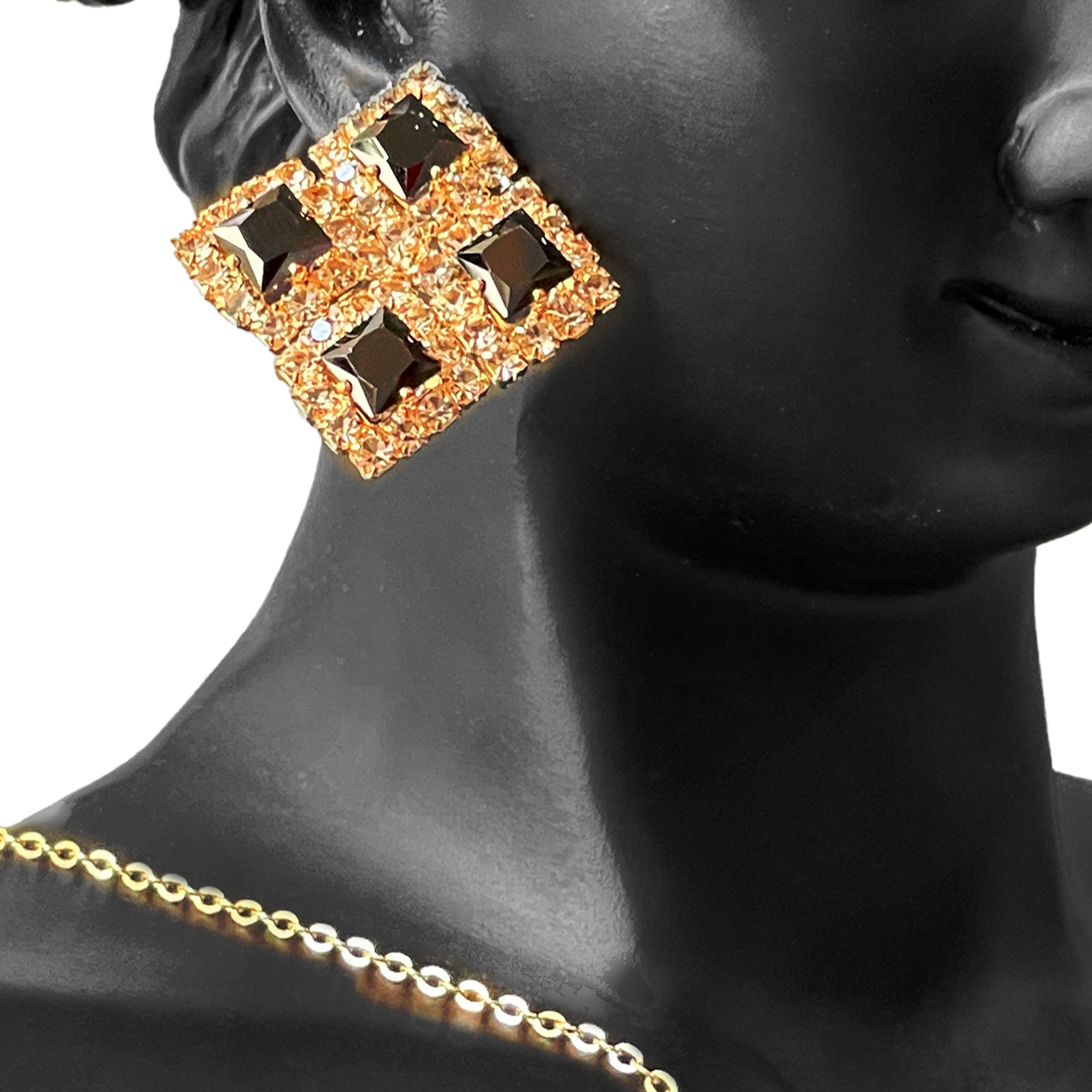 Earring and Necklace Onyx Sparkle Geometric Jewelry Set