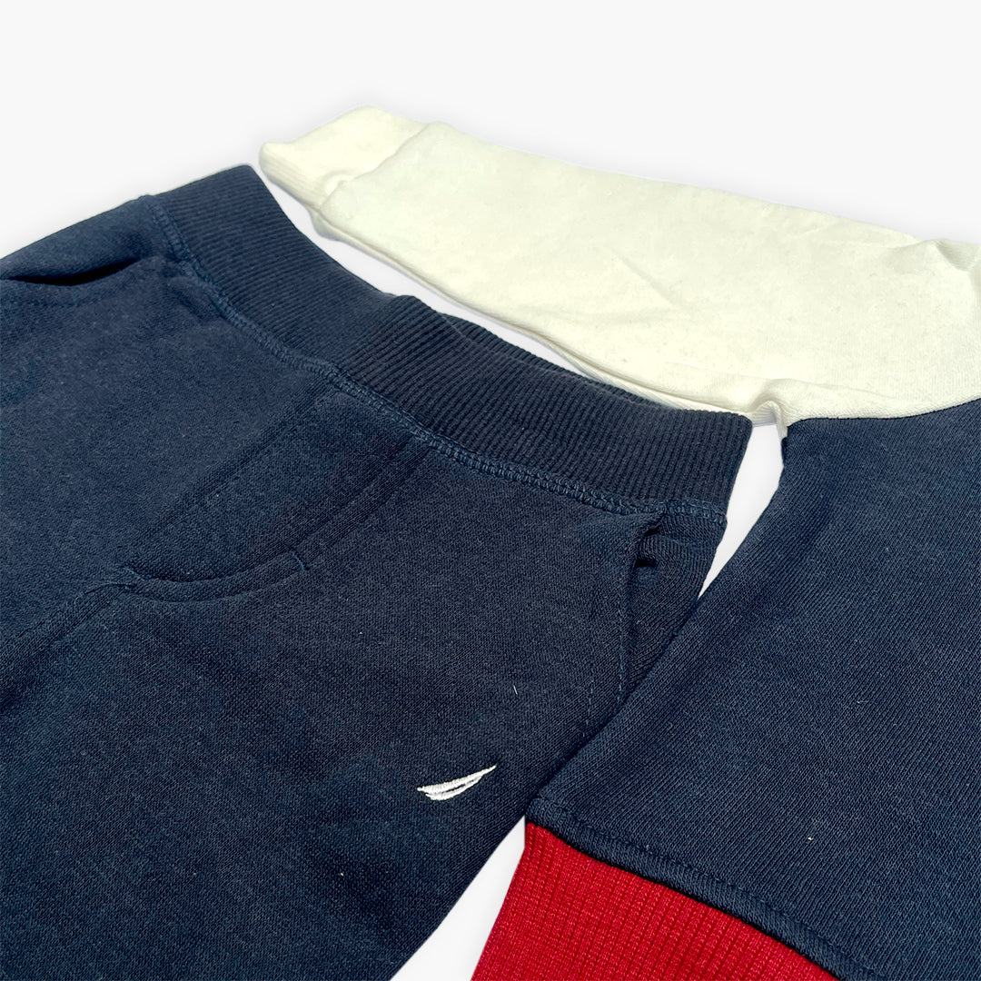 Nautica Infant Raglan Color-Block Hoodie & Navy Jogger Tracksuit Set | Nautical Sail Graphic