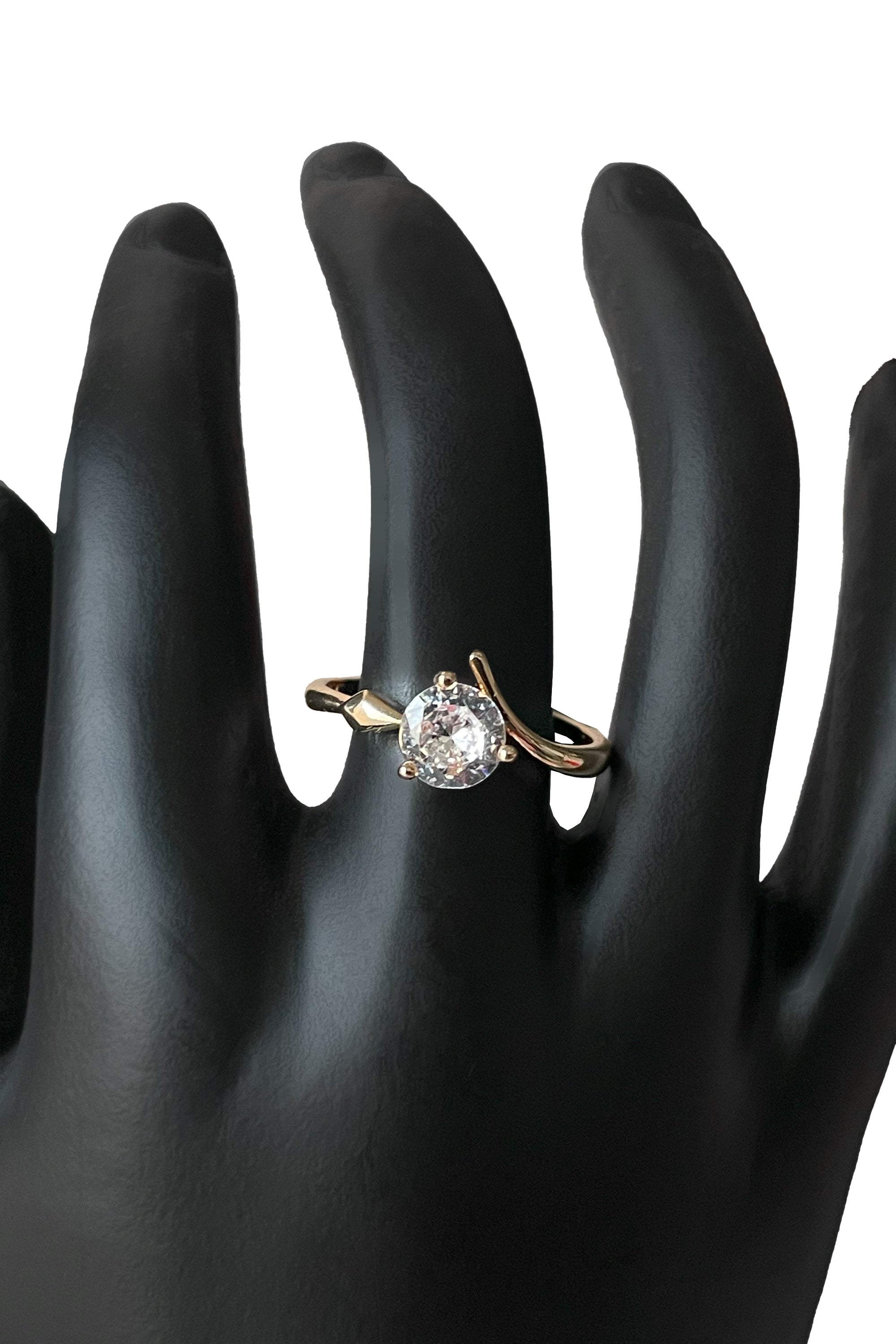 Gold-Tone Asymmetrical Cubic Zirconia Solitaire Ring