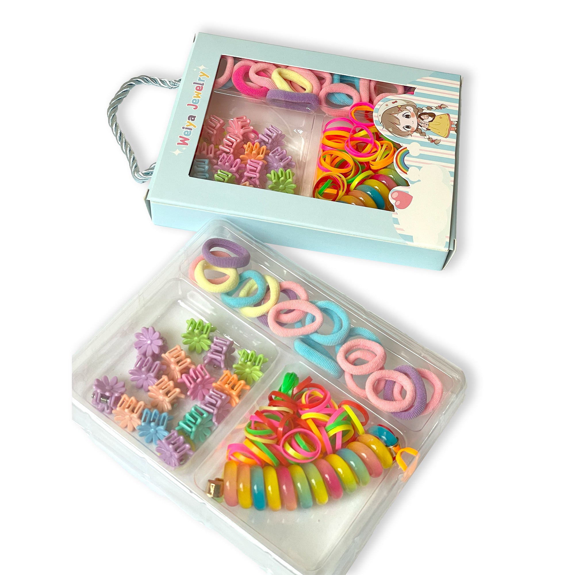 Sweet Hair Accessory Set for Kids in Light Blue Box - Playful Pastel Colors