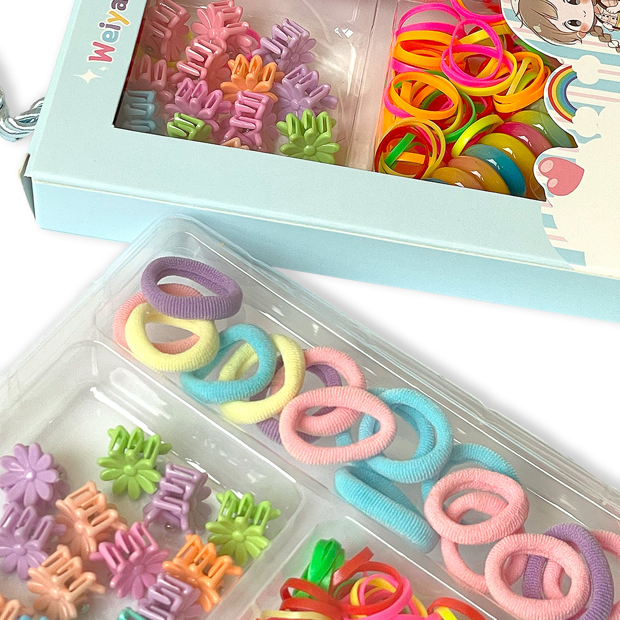 Sweet Hair Accessory Set for Kids in Light Blue Box - Playful Pastel Colors