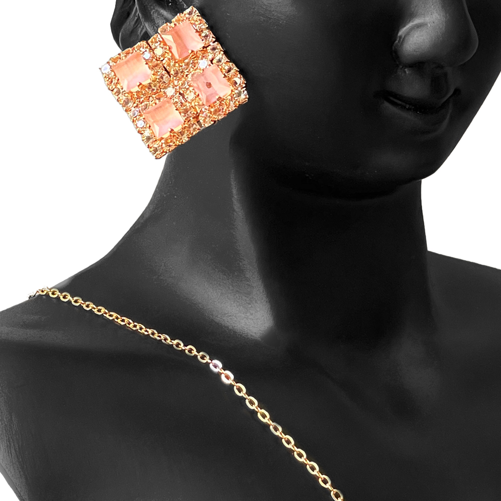 Earring and Necklace Soft Peach Sparkle Geometric Jewelry Set