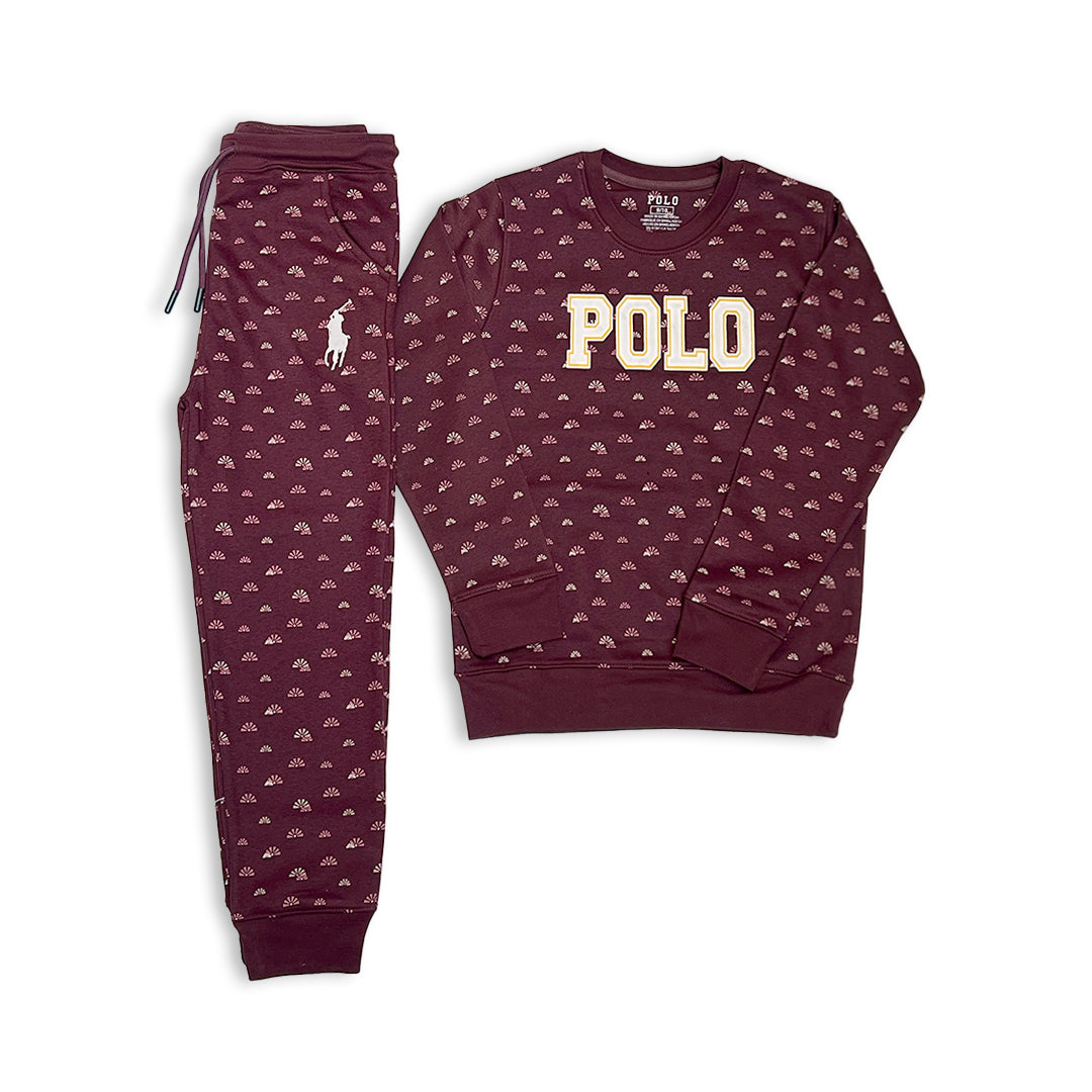 Kids' Branded Maroon Fleece Logo Sweatshirt and Floral Jogger Set