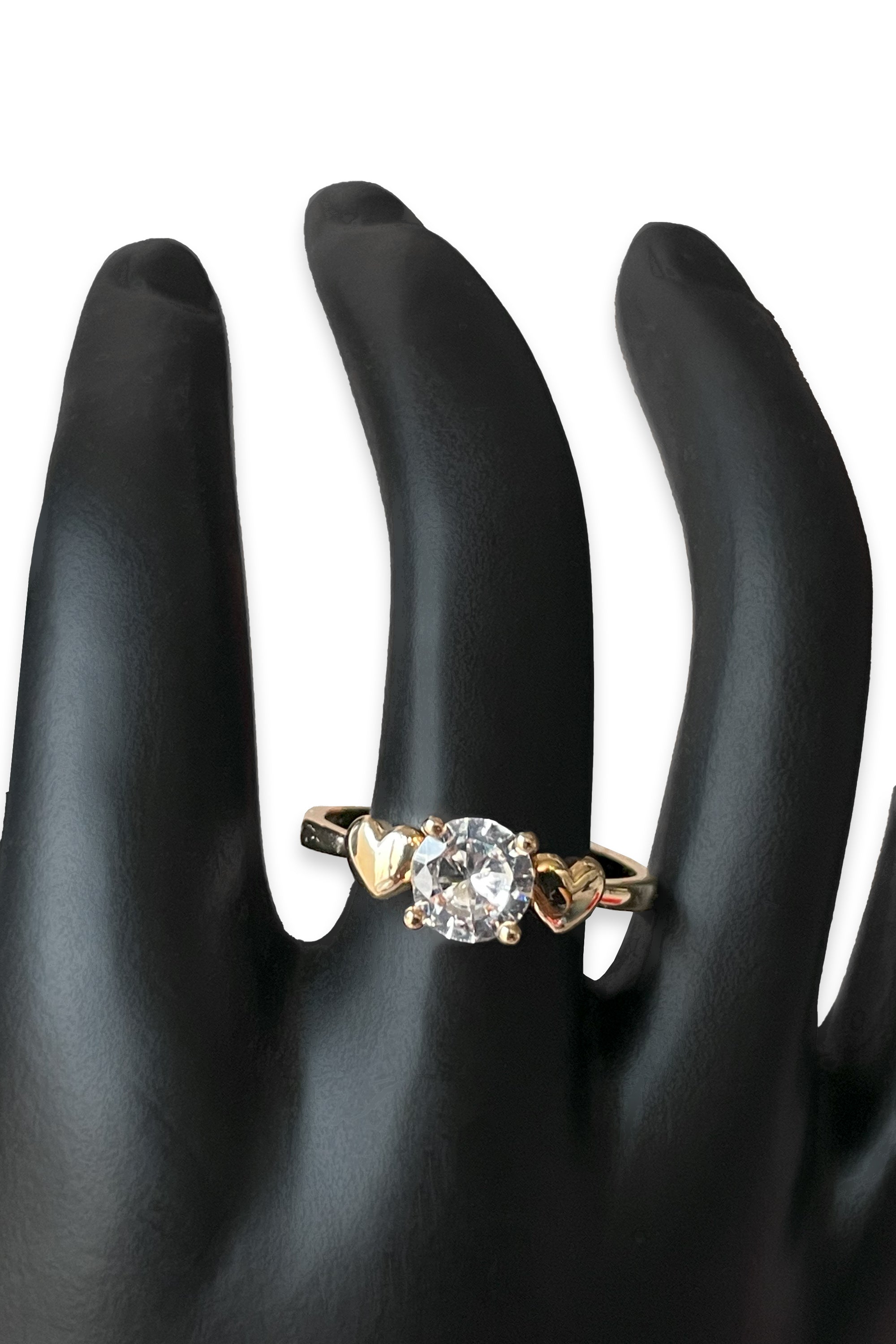 Gold-Tone Cubic Zirconia Ring with Heart Accents