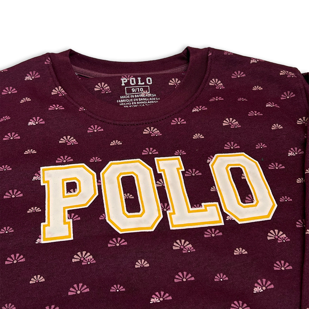 Kids' Branded Maroon Fleece Logo Sweatshirt and Floral Jogger Set