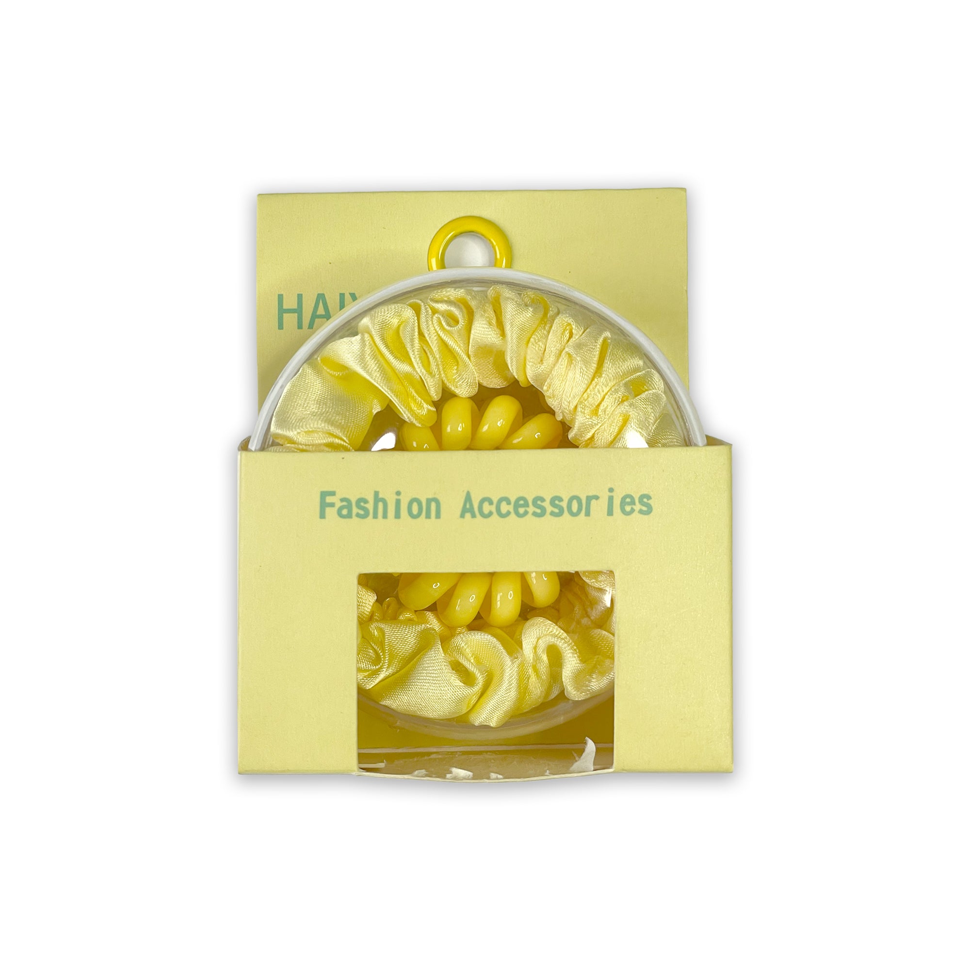 Set of Four Yellow Hair Ties: Silk Scrunchies & Spiral Coils