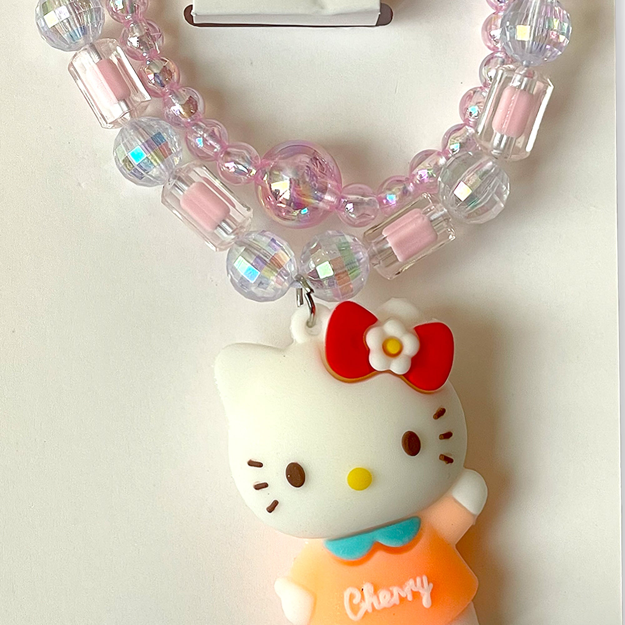 Children's Hello Kitty Necklace and Bracelet Set with Pink and Clear Beads