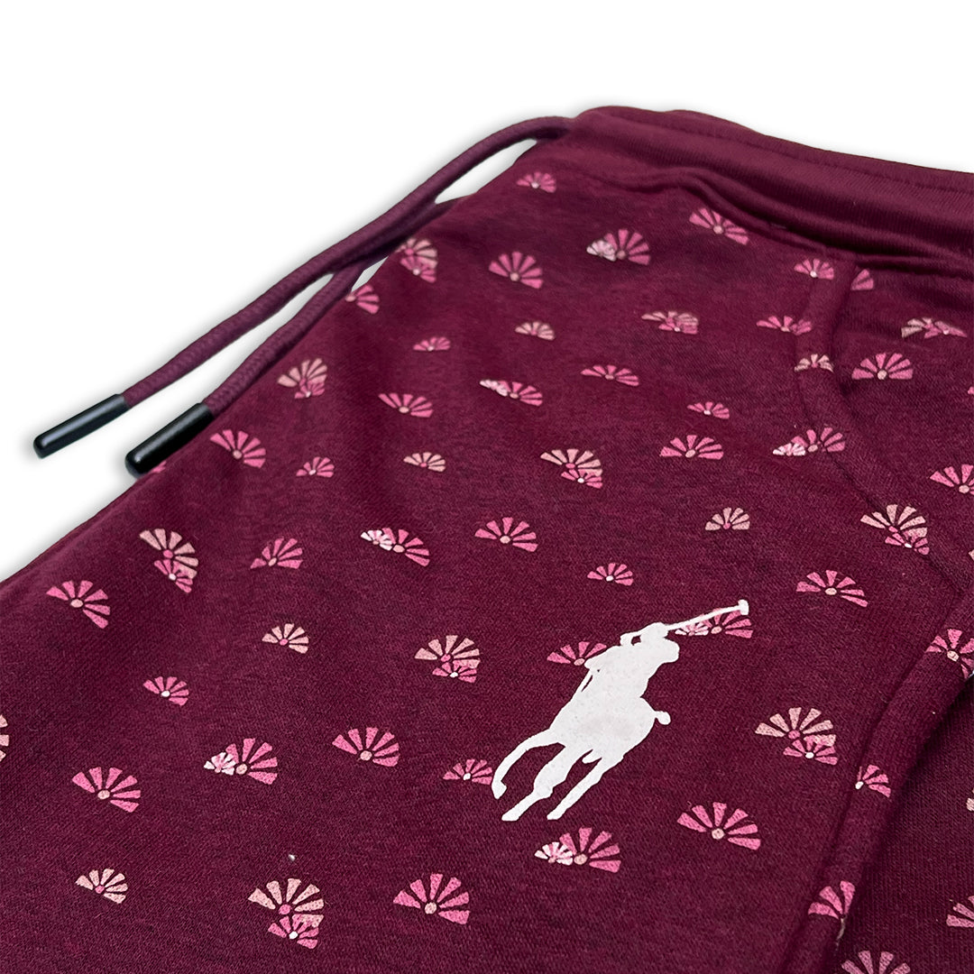 Kids' Branded Maroon Fleece Logo Sweatshirt and Floral Jogger Set