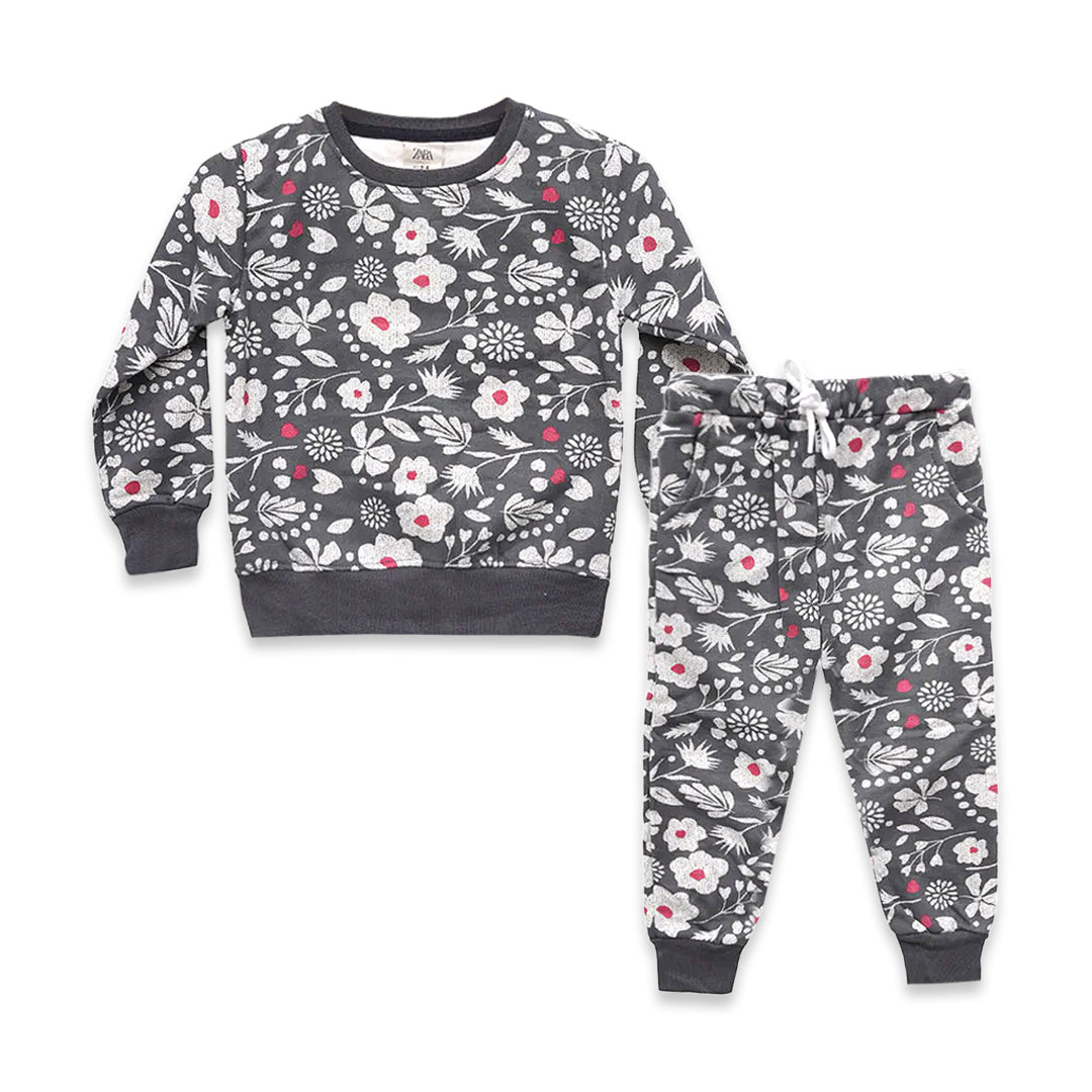 Floral Print Fleece 2 Piece Suit