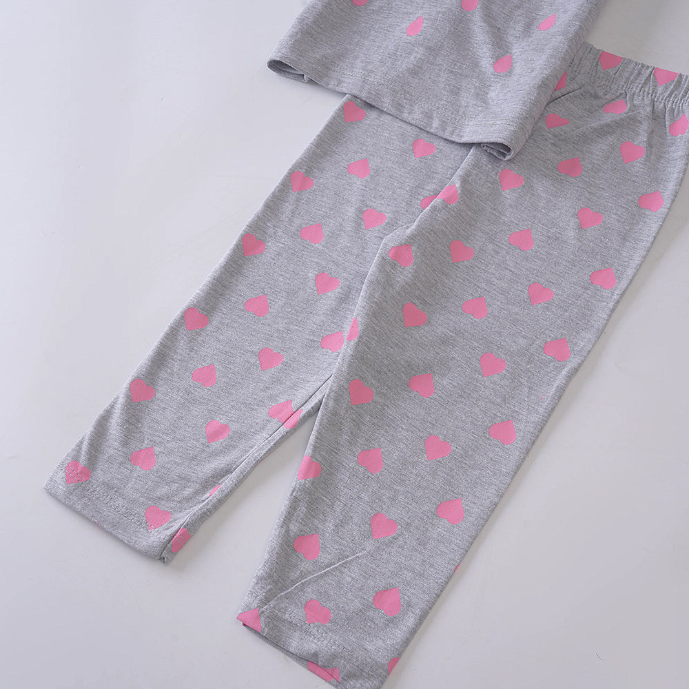 Dreamy Clouds: Gray Pajama Set with Pink Cloud and Rain Drops