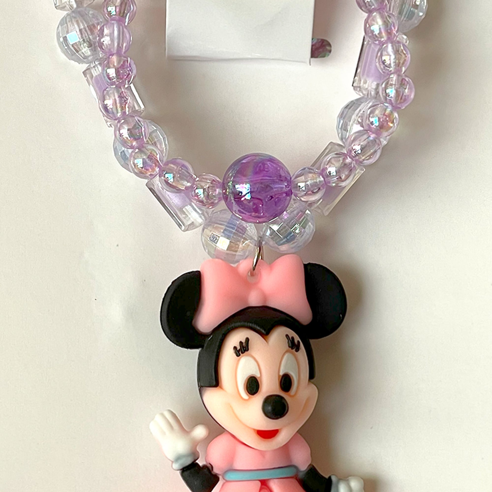 Children's Minnie Mouse Necklace and Bracelet Set with Purple and Pink Beads