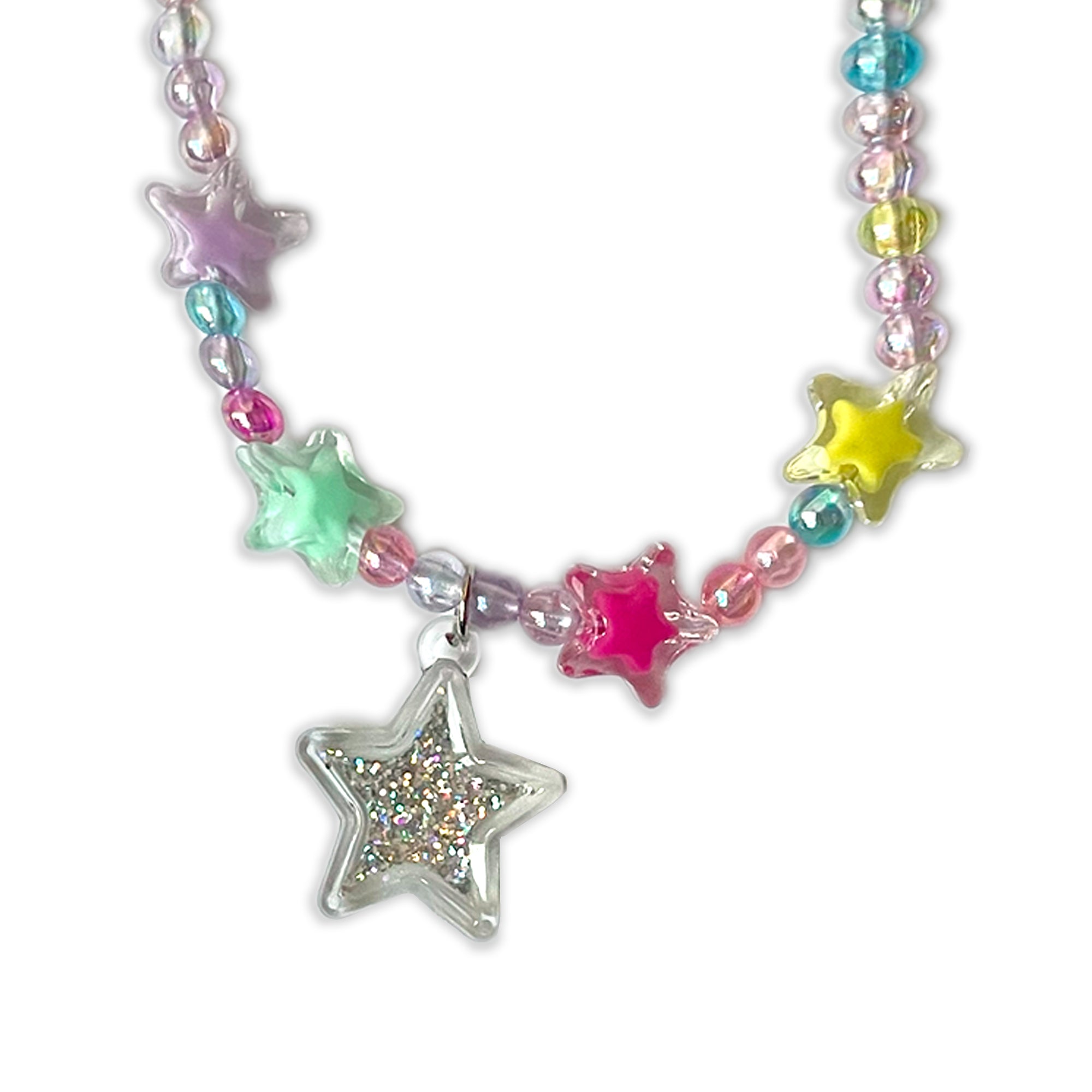 Children's Colorful Beaded Necklace and Bracelet Set with Star Charms
