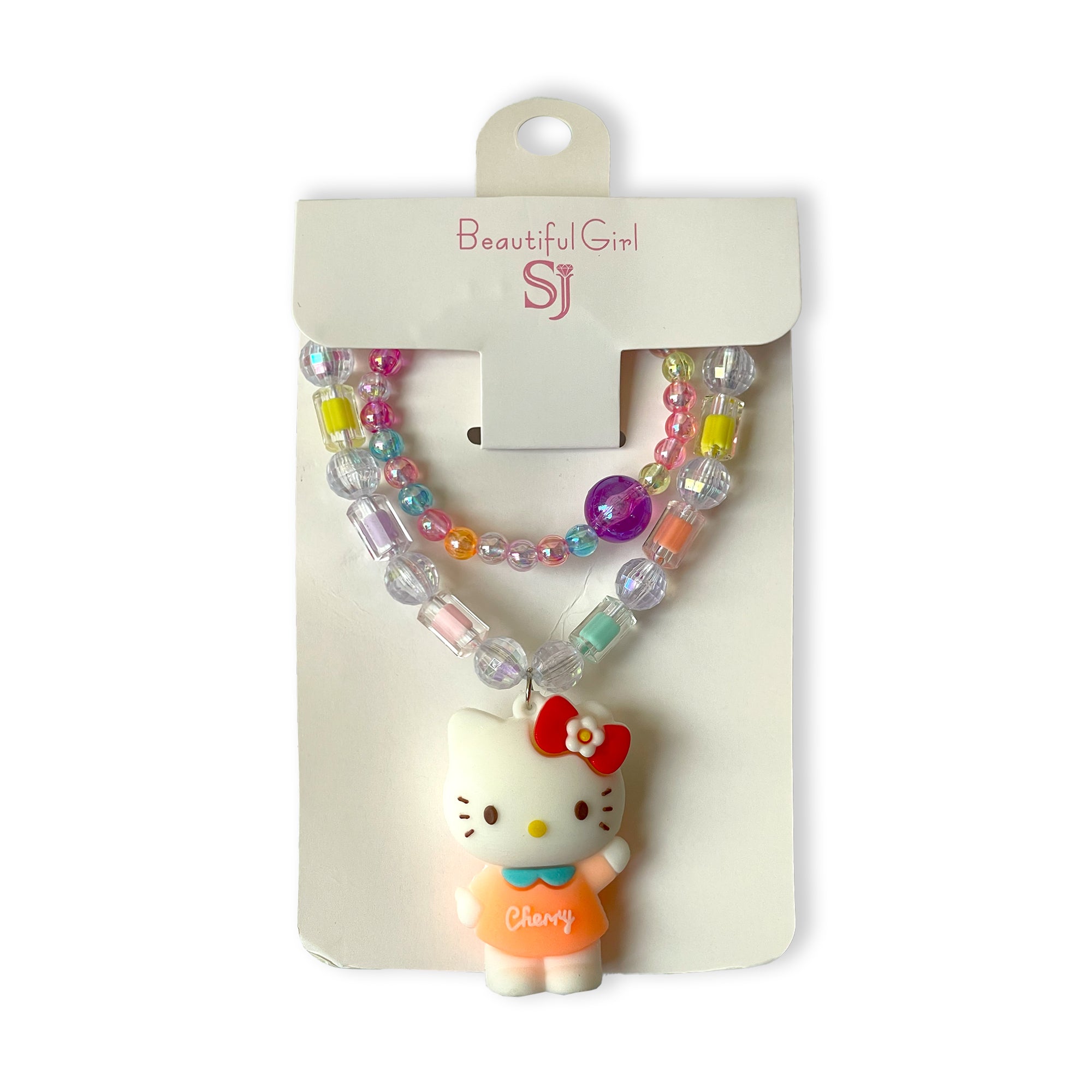 Children's Hello Kitty Necklace and Bracelet Set with Colorful Beads
