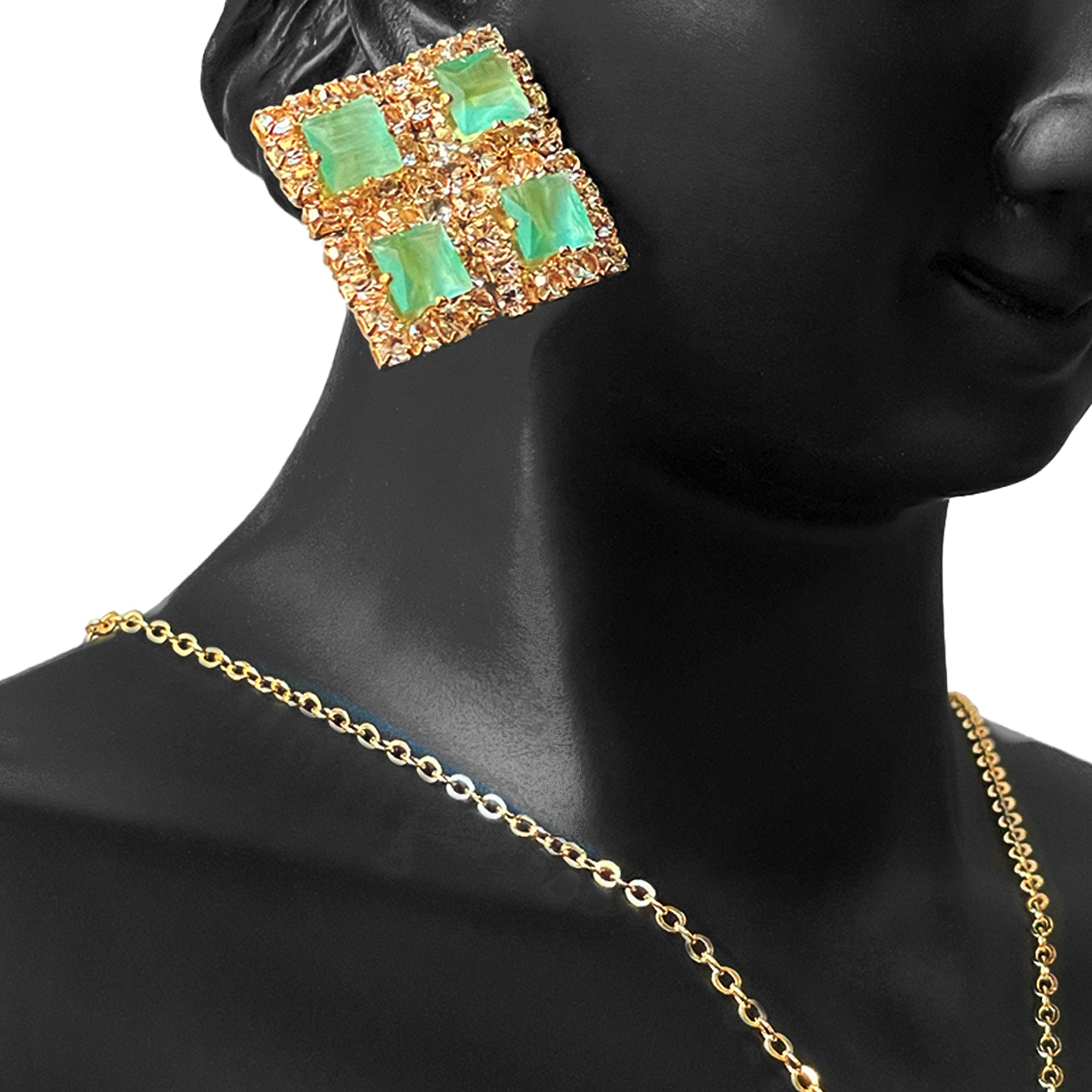 Earring and Necklace Verdant Emerald Sparkle Geometric Jewelry Set