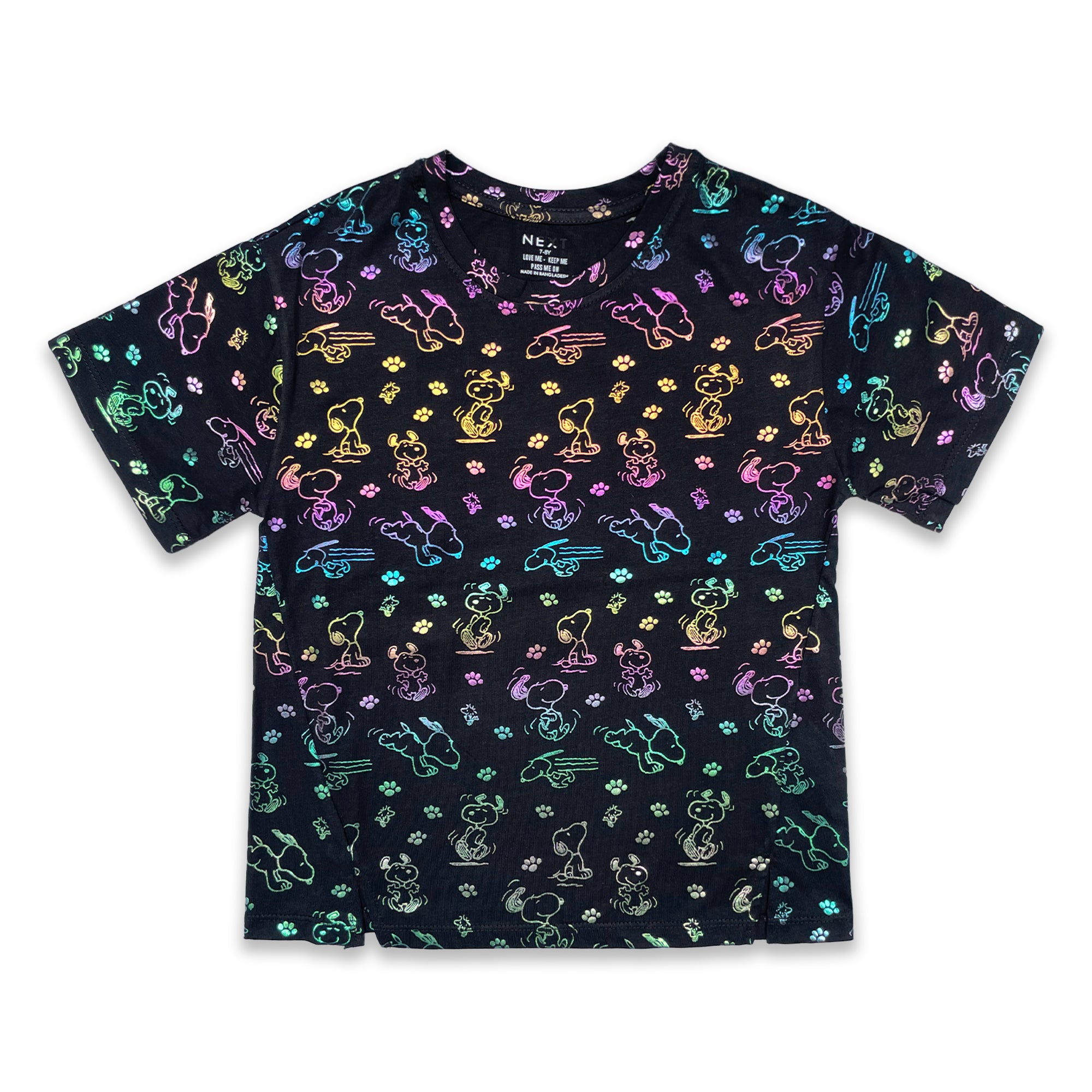 Girls' Black Iridescent Snoopy & Woodstock Print T-Shirt