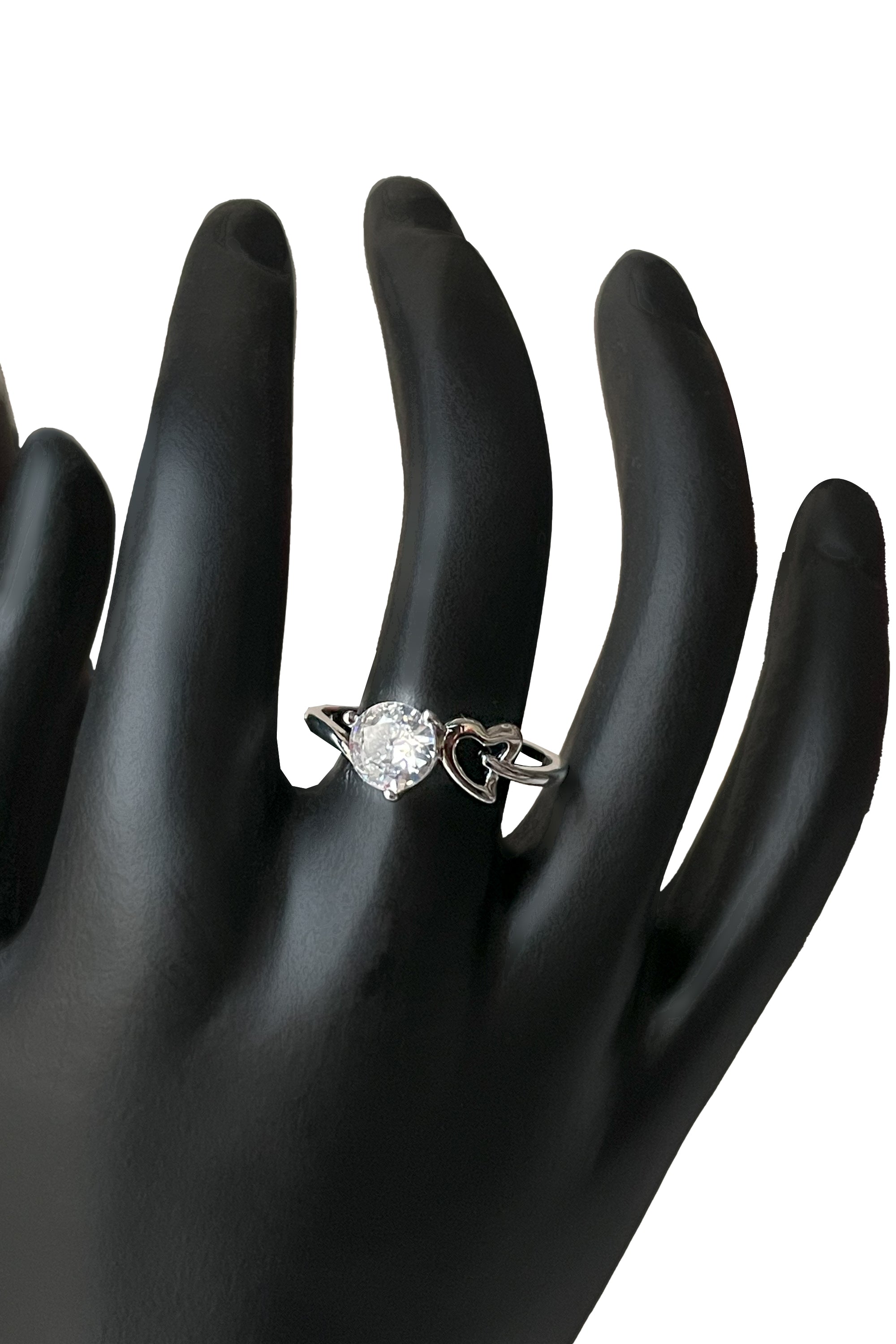 Sterling Silver Cubic Zirconia Ring with Heart Accents